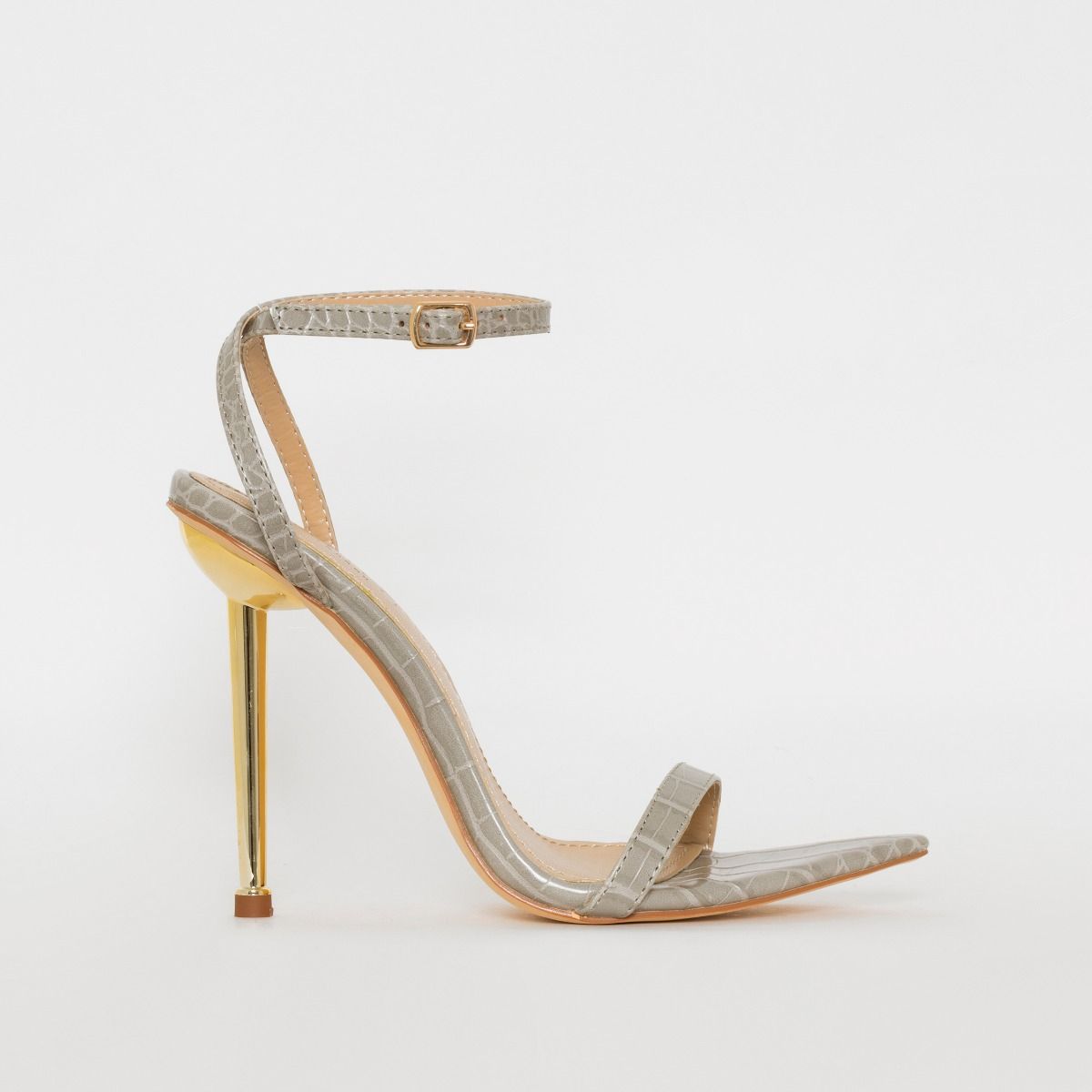 Fran Grey Croc Print Stiletto Heels | SIMMI London