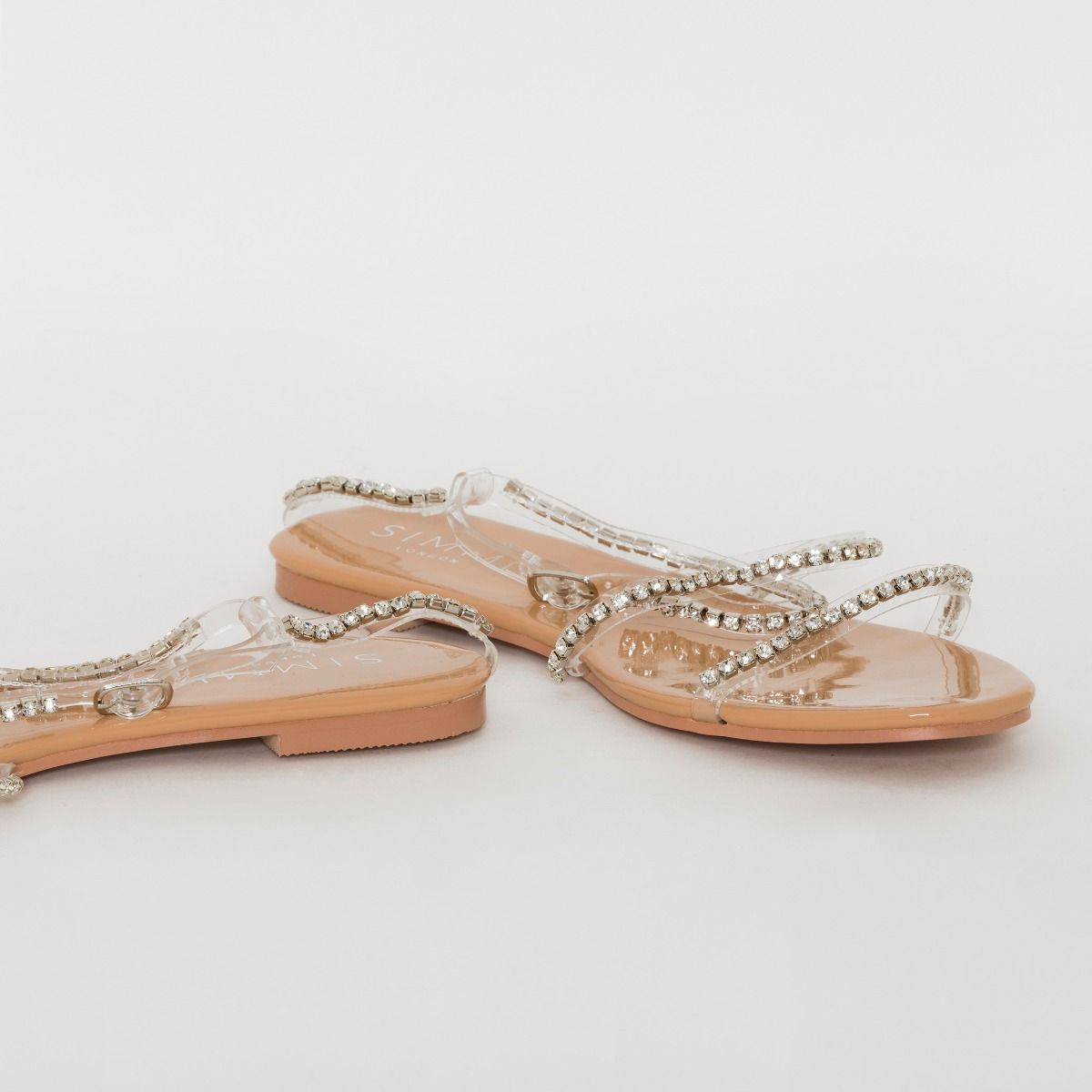 Louisa Wide Fit Nude Patent Clear Diamante Sandals