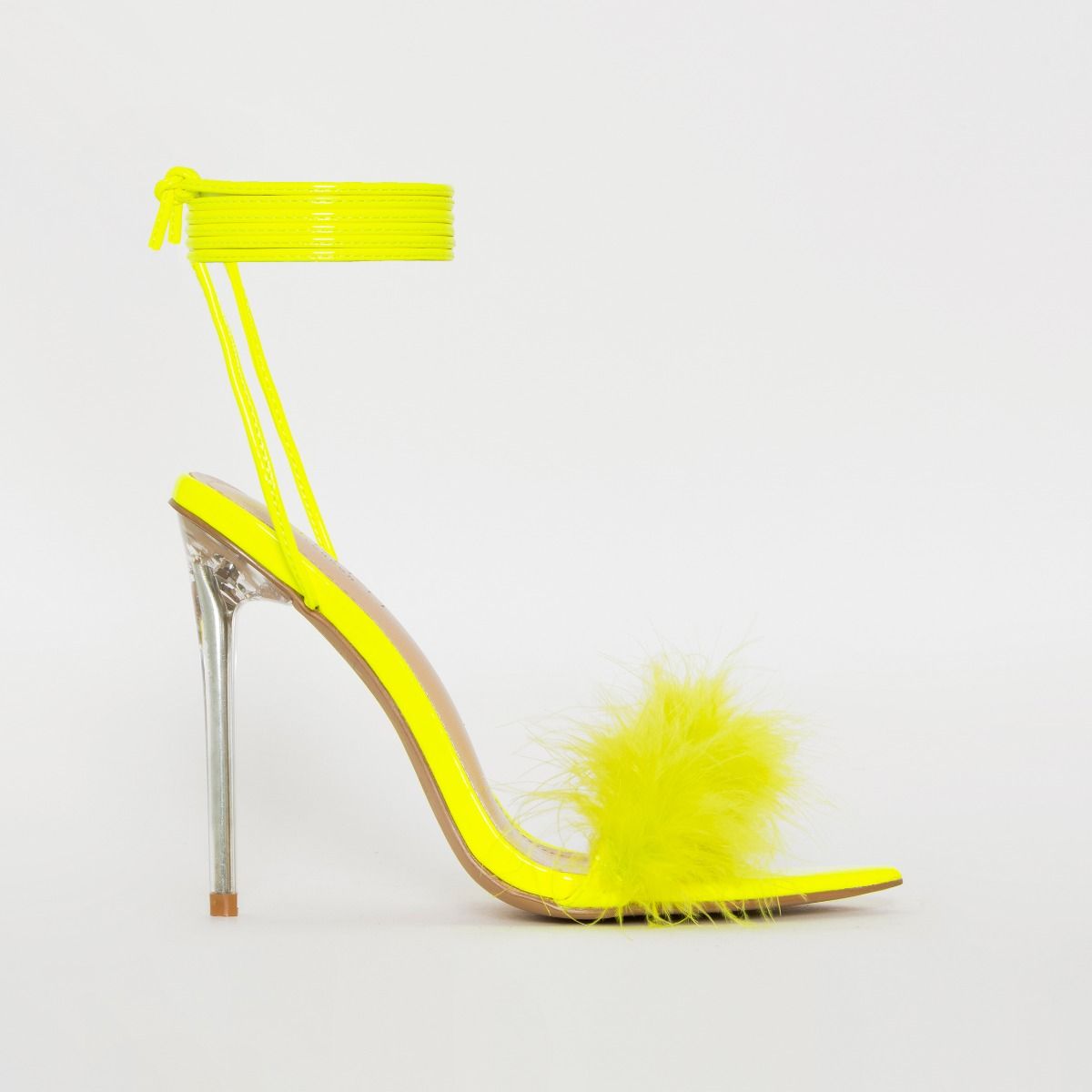 yellow faux fur heels
