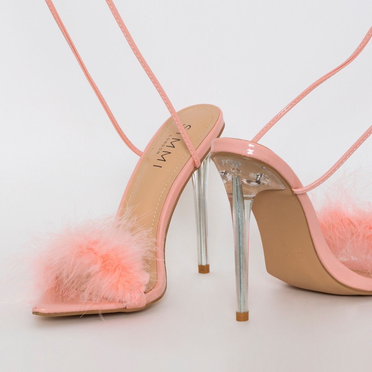 Obey Fluffy Pink Patent Lace Up Stiletto Heels