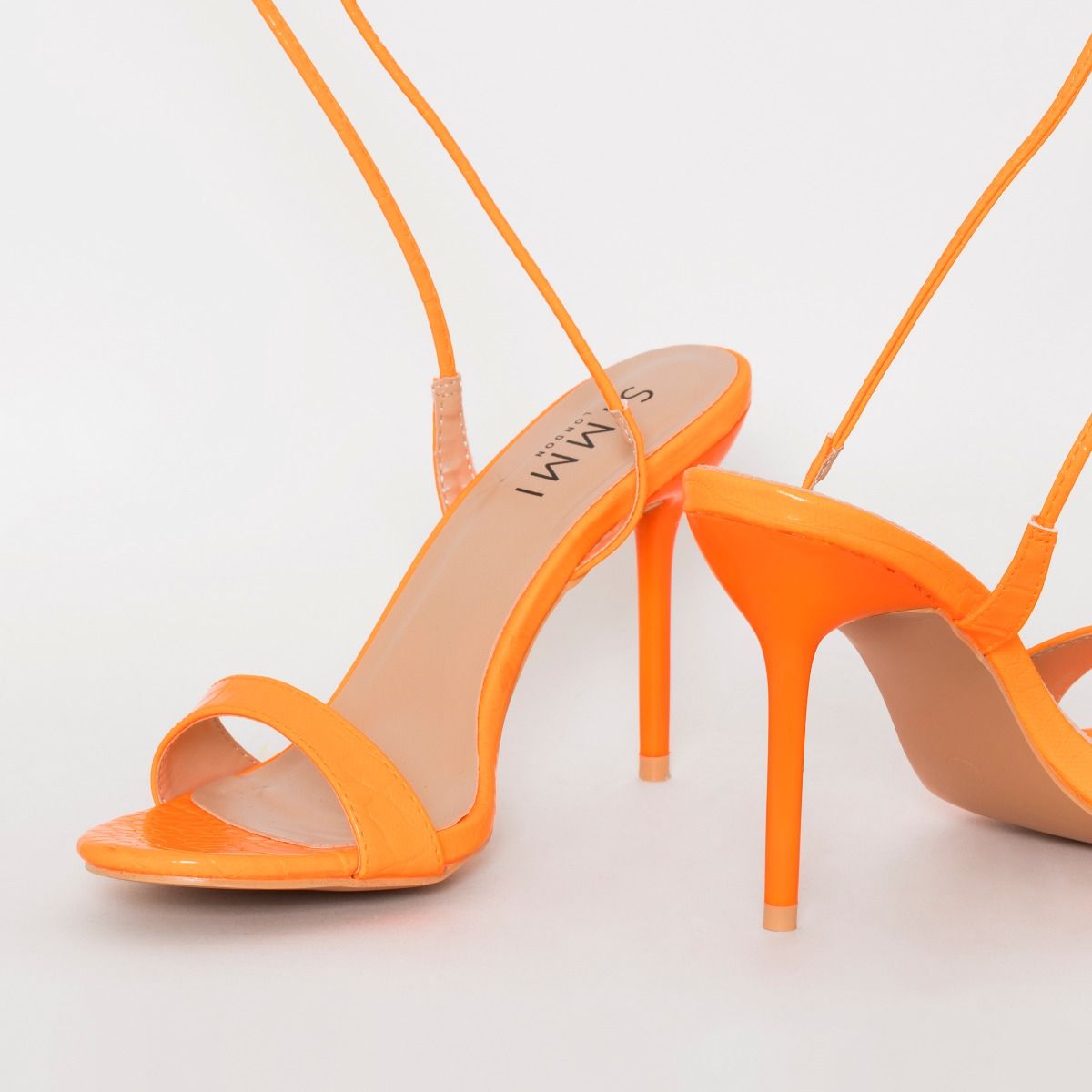 Harvey Orange Croc Print Lace Up Stiletto Heels