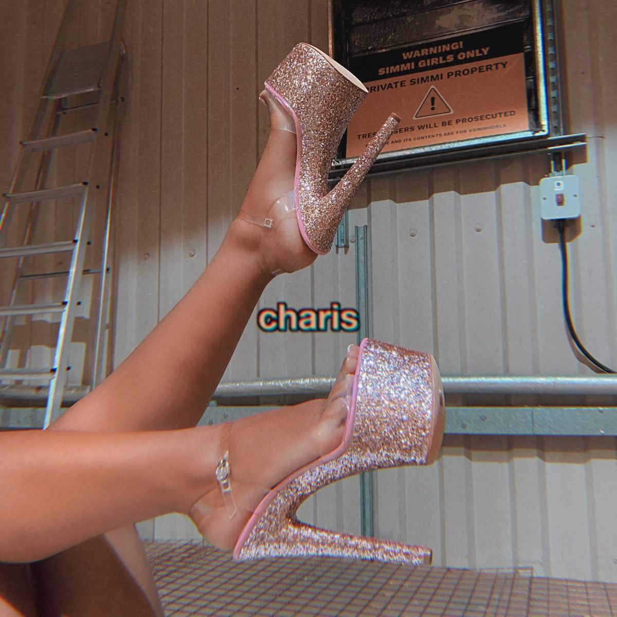 Charis Clear Pink Glitter Platform Heels
