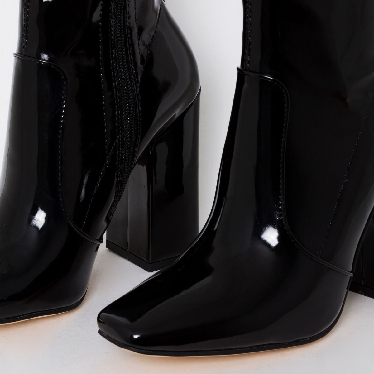 Tanya Black Patent Block Heel Ankle Boots