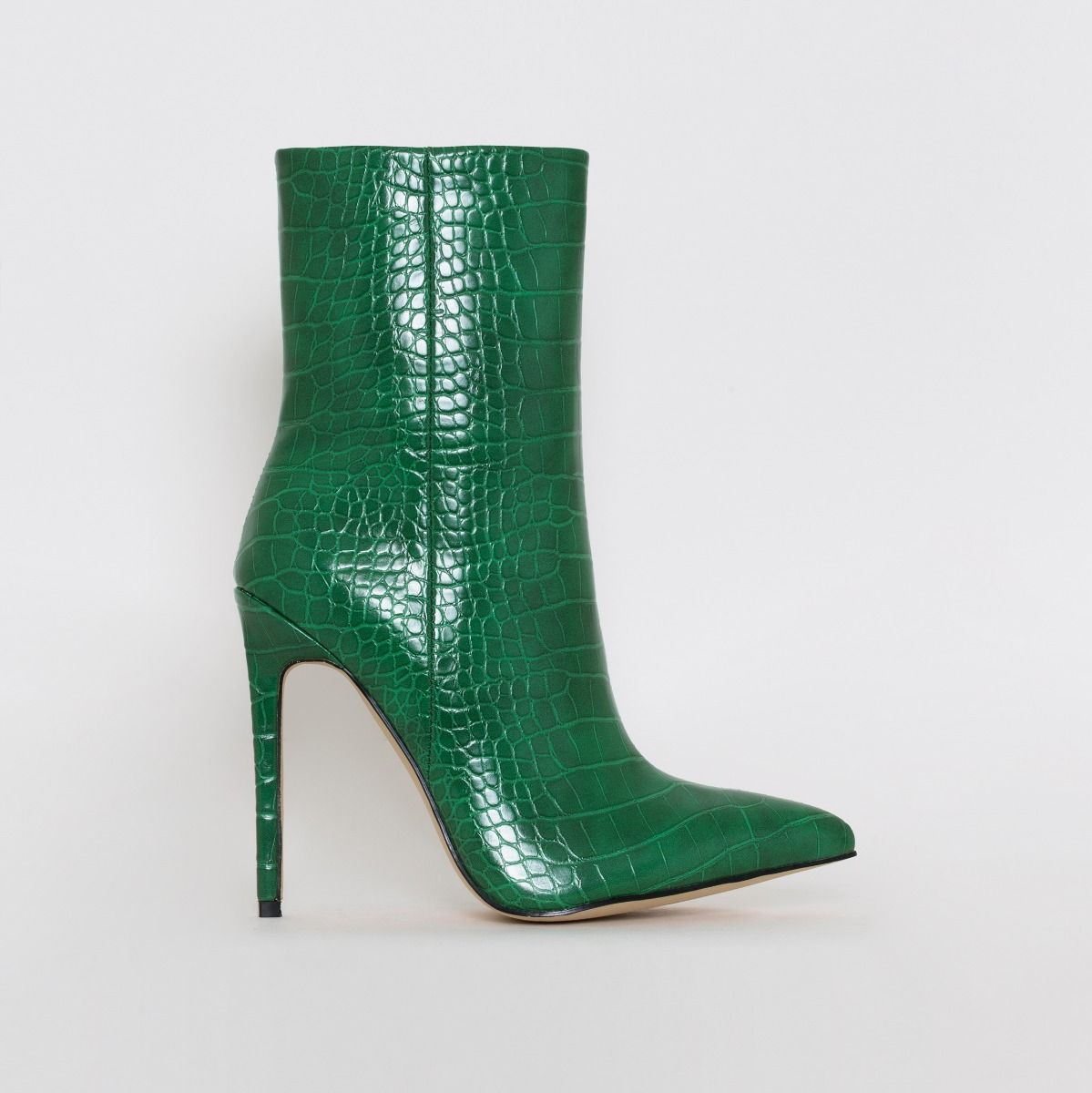 Melia Green Croc Print Stiletto Ankle Boots