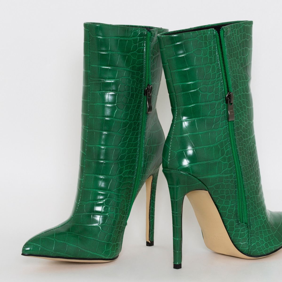 Melia Green Croc Print Stiletto Ankle Boots