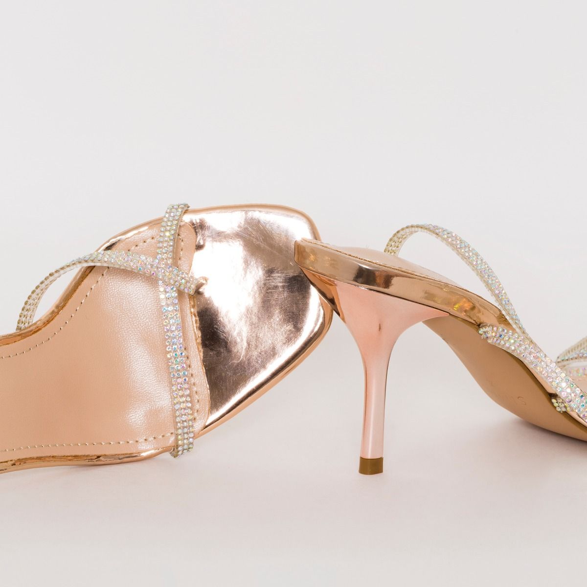 Darby Rose Gold Clear Lace Up Diamante Mid Heels