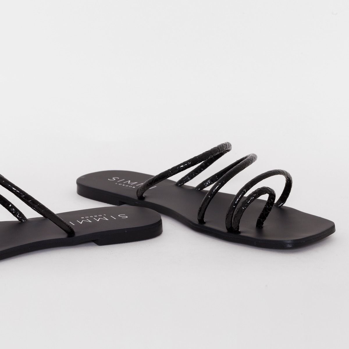 Eva Black Python Print Strappy Sandals