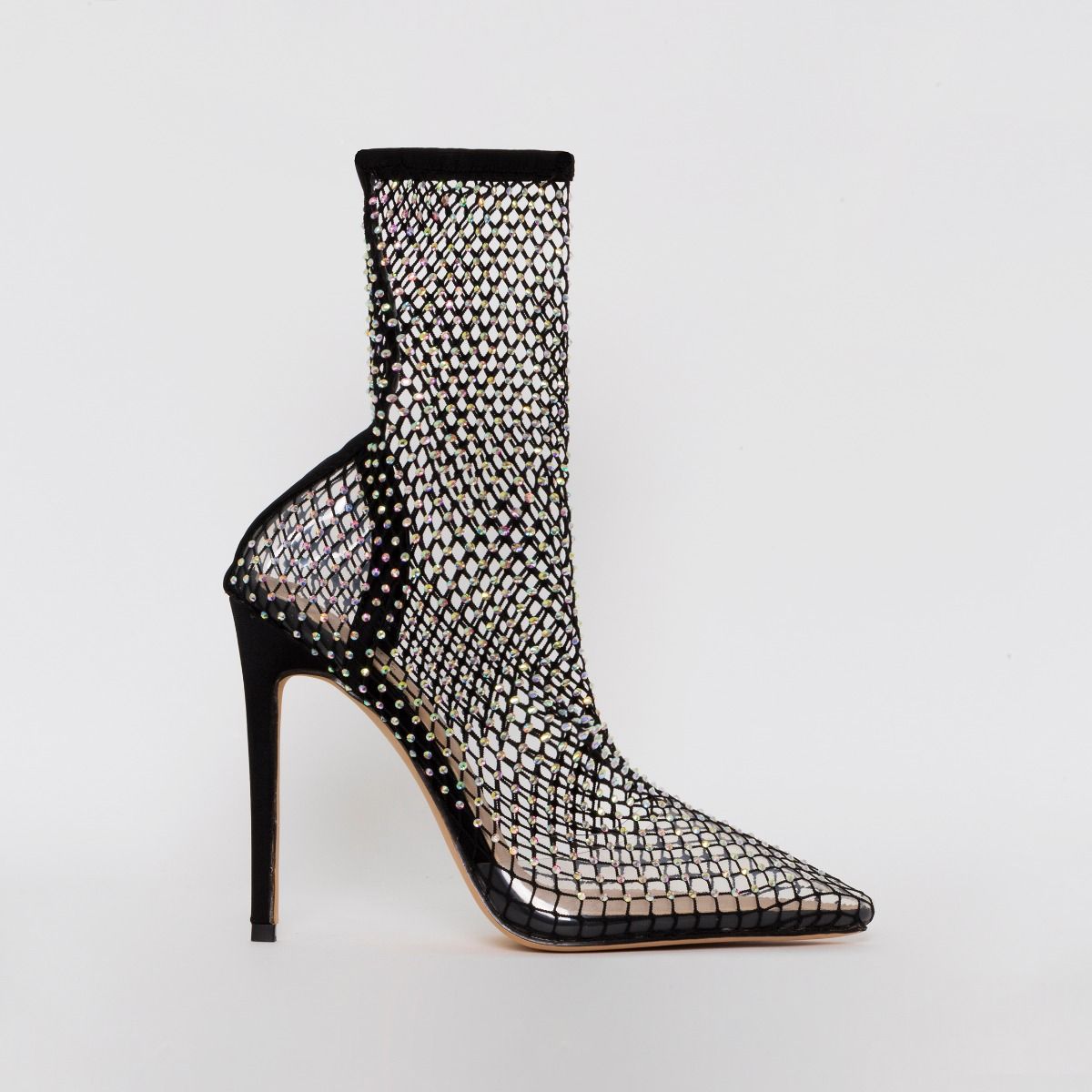 Krystal Black Diamante Fishnet Heels