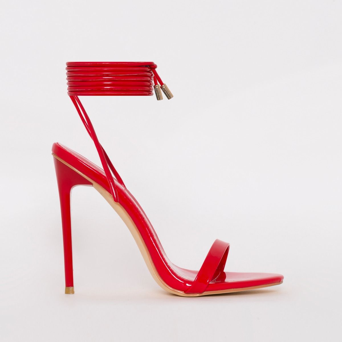 Whitney Red Patent Tie Up Stiletto Heels