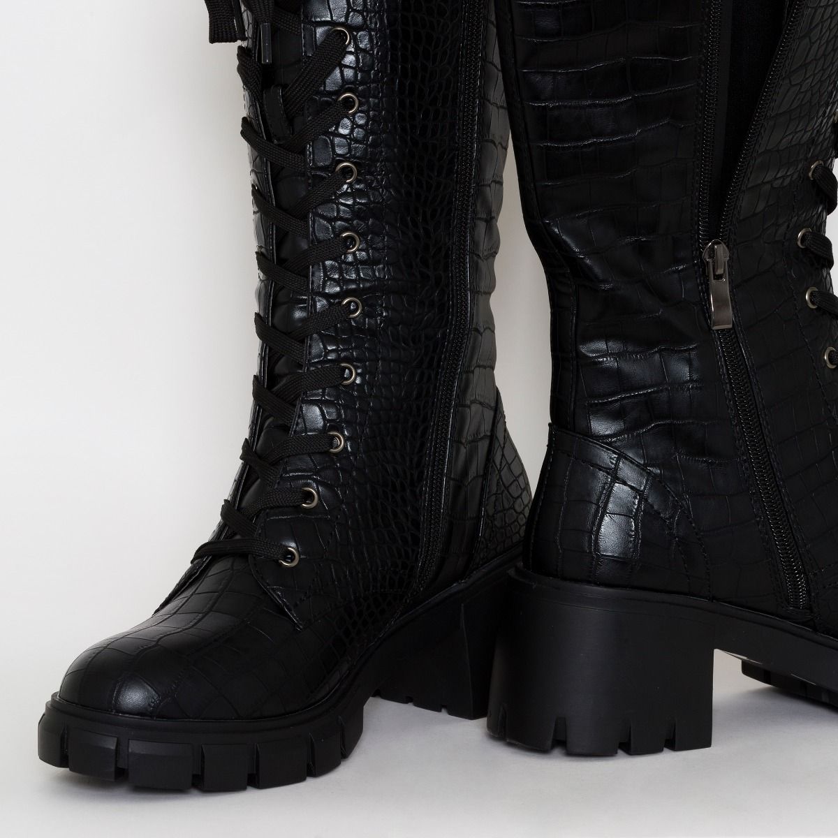croc print lace up boots