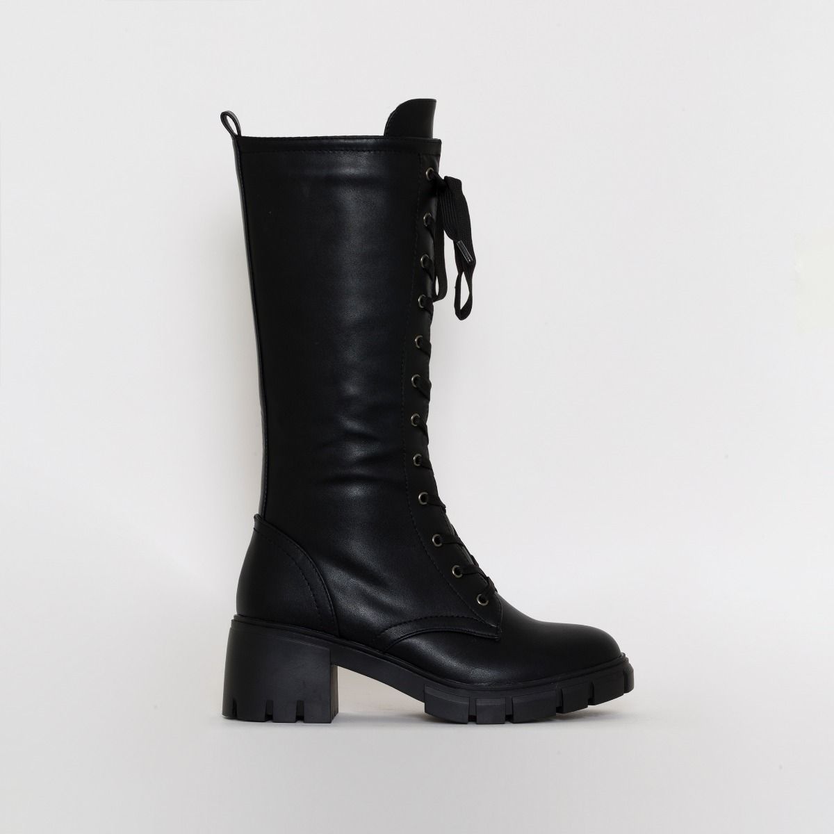 mid calf black lace up boots