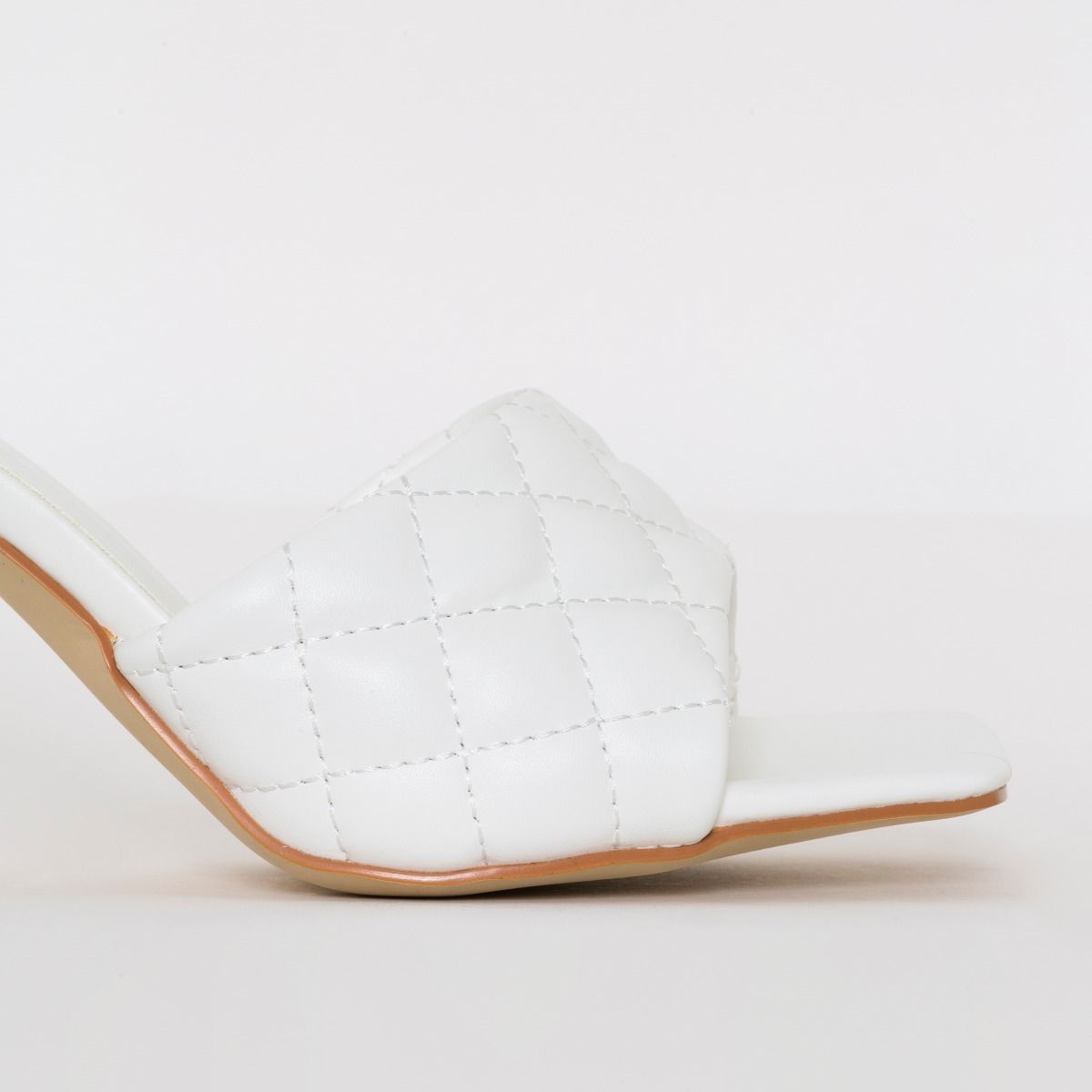 Farris White Quilted Mid Stiletto Mules