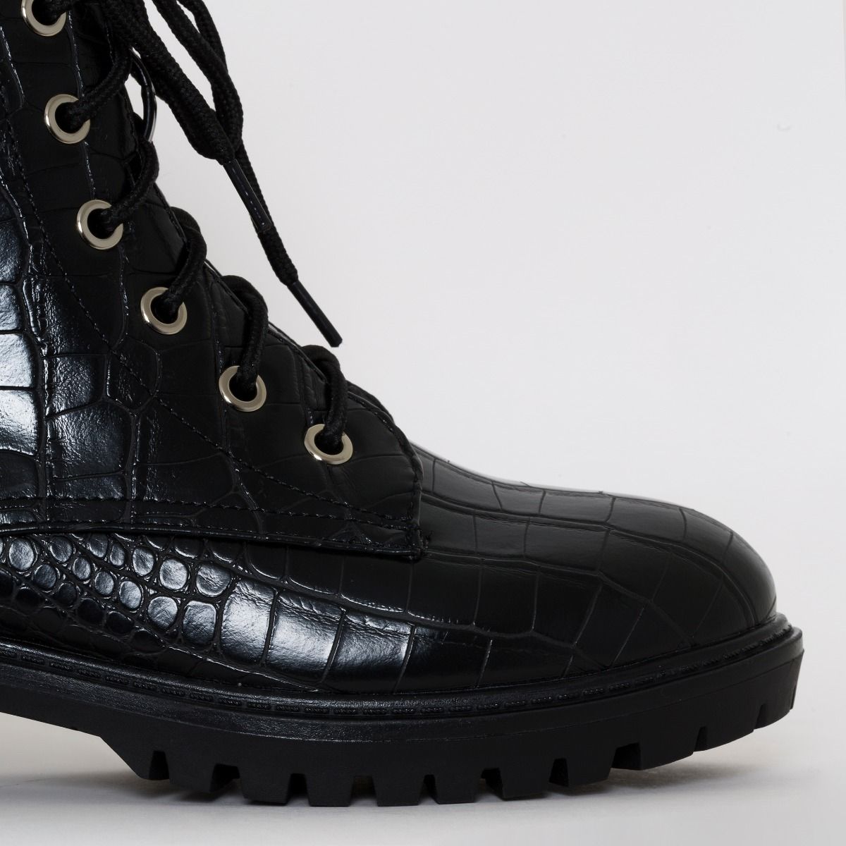 black croc ankle boots flat