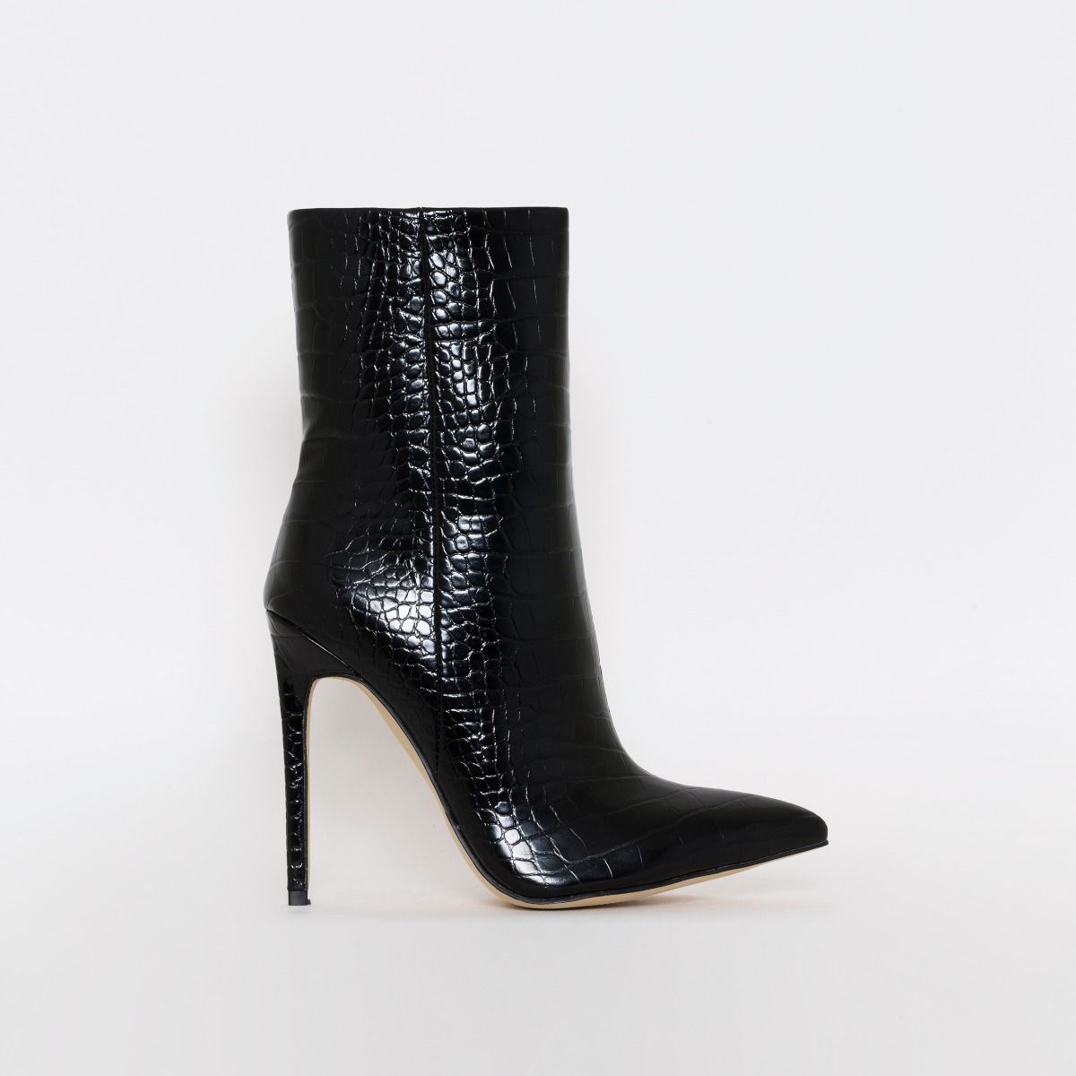 Melia Black Croc Print Stiletto Ankle Boots