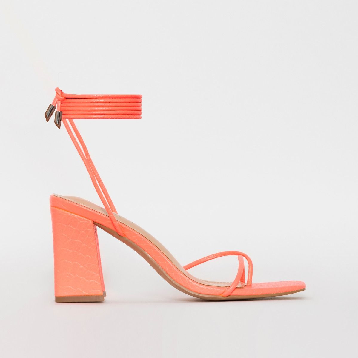 Sonia X Fyza Filter Coral Snake Print Lace Up Mid Block Heels