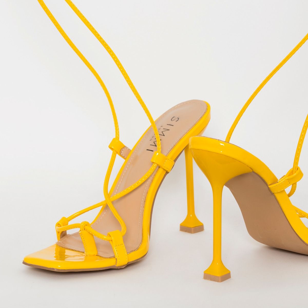 Sonia X Fyza Sunset Yellow Snake Print Lace Up Heels