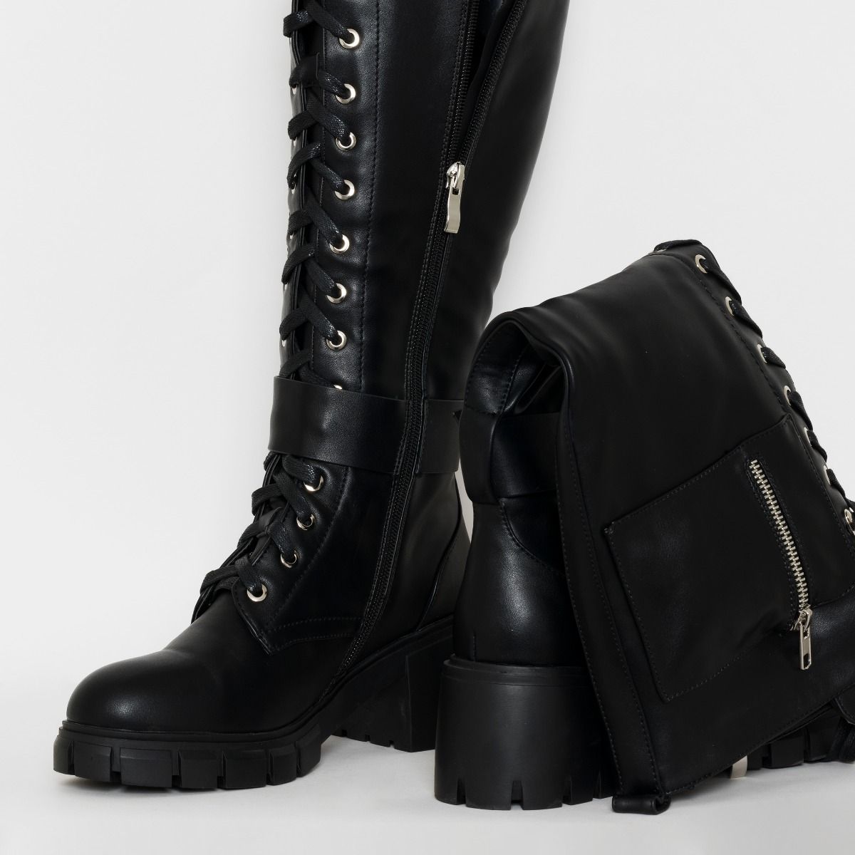 chunky black lace up boots