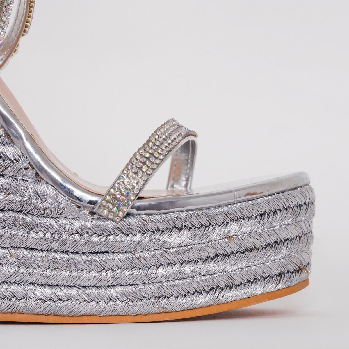 Ciara Wide Fit Silver Mirror Espadrille Wedges