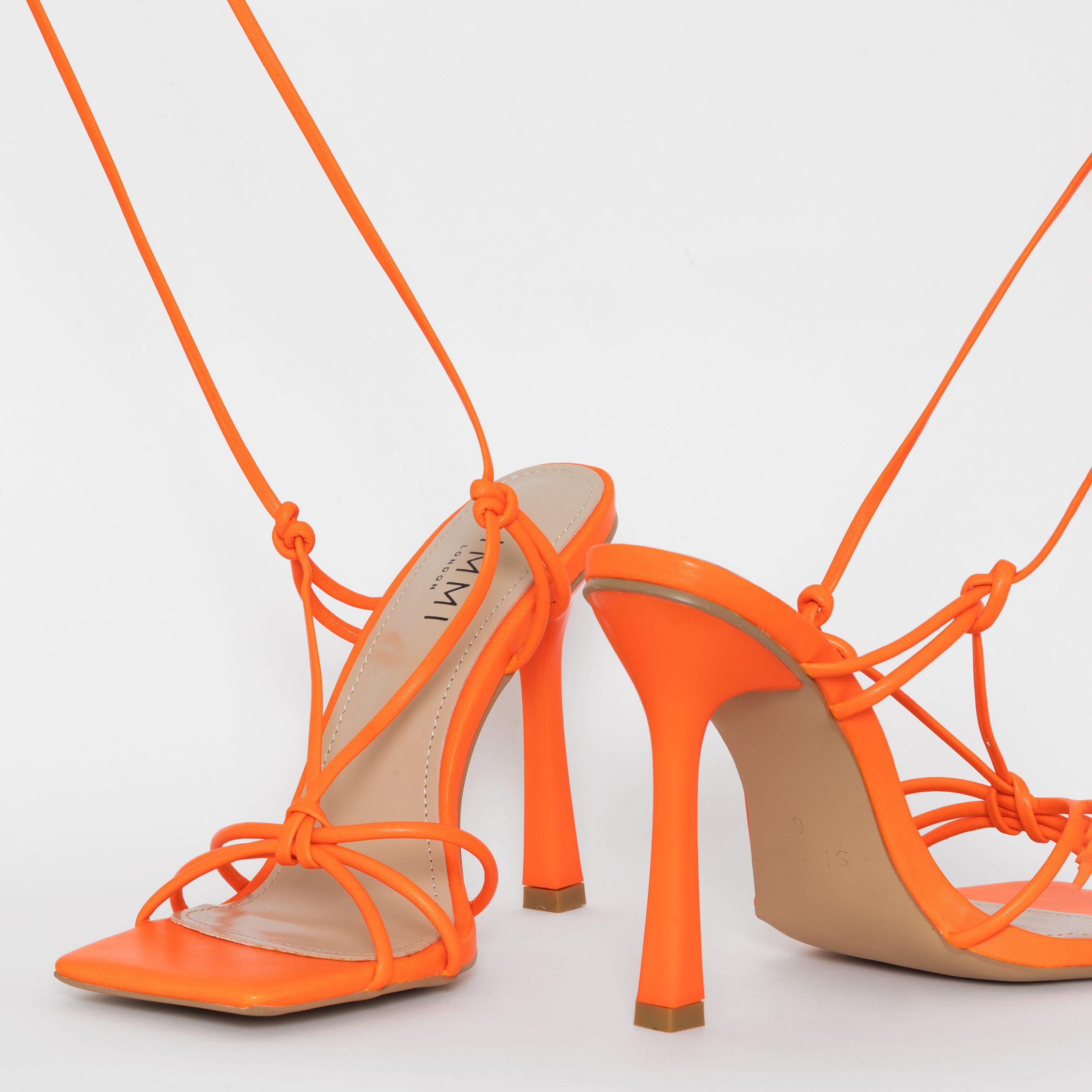 orange strap up heels