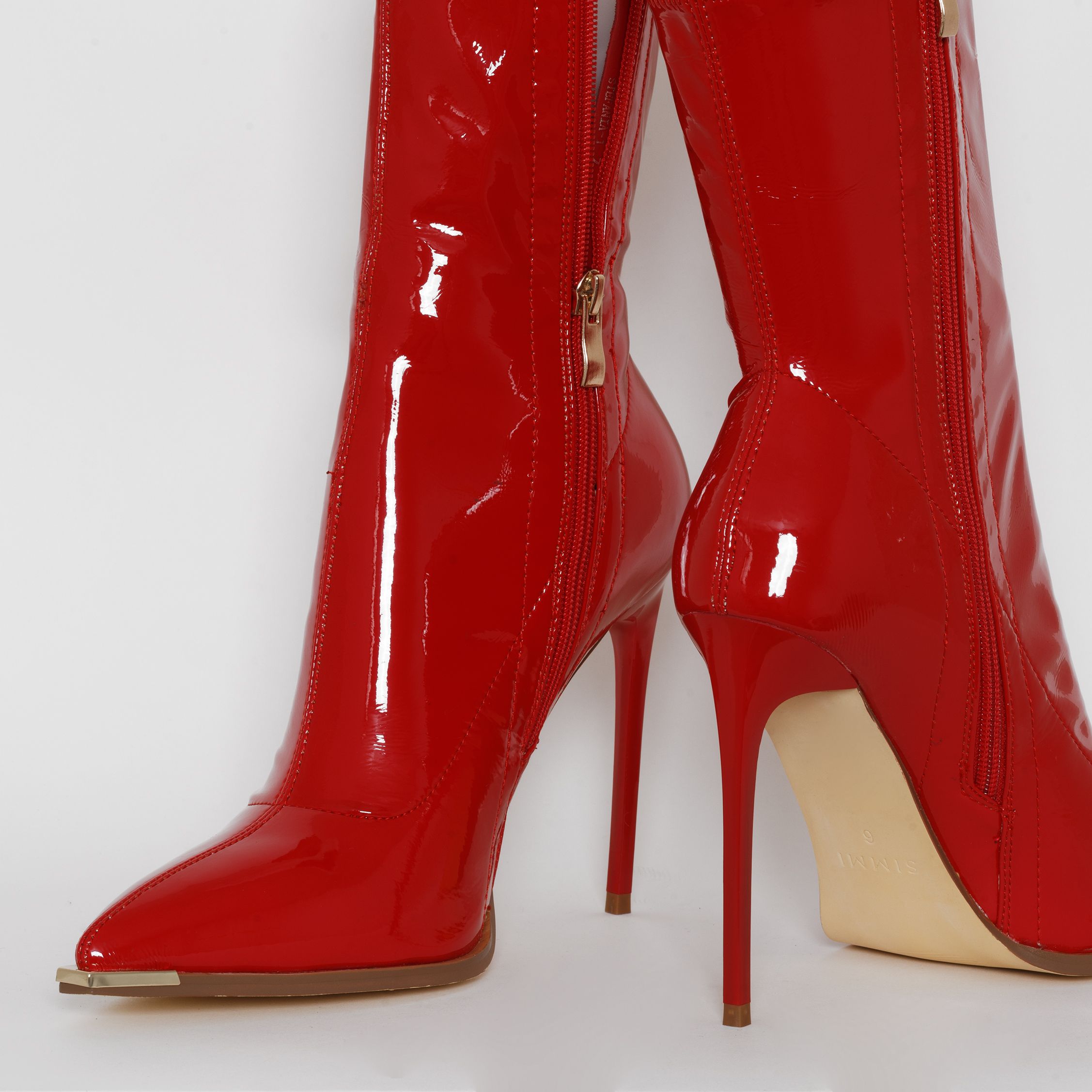 Stefania Red Patent Metal Toe Cap Stiletto Ankle Boots