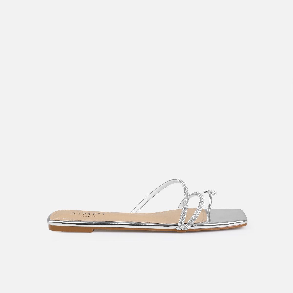 Hanah Silver Butterfly Toe Thong Diamante Flat Sandals | SIMMI London