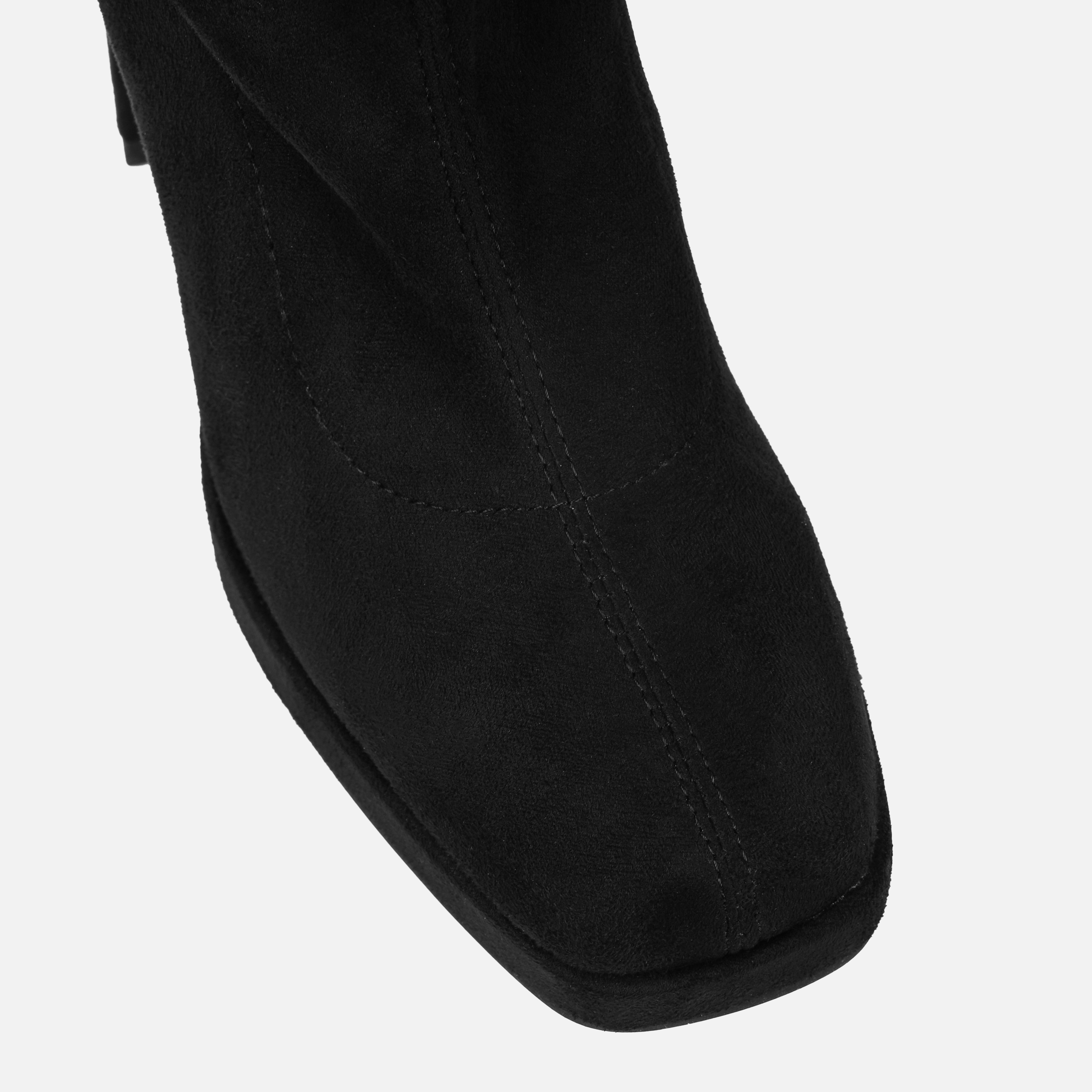 Aviva Black Microfiber Platform Block Heel Thigh High Boots | SIMMI London