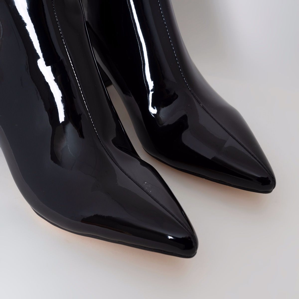 Fabian Black Patent Pointed Toe Block Heel Ankle Boots | SIMMI London