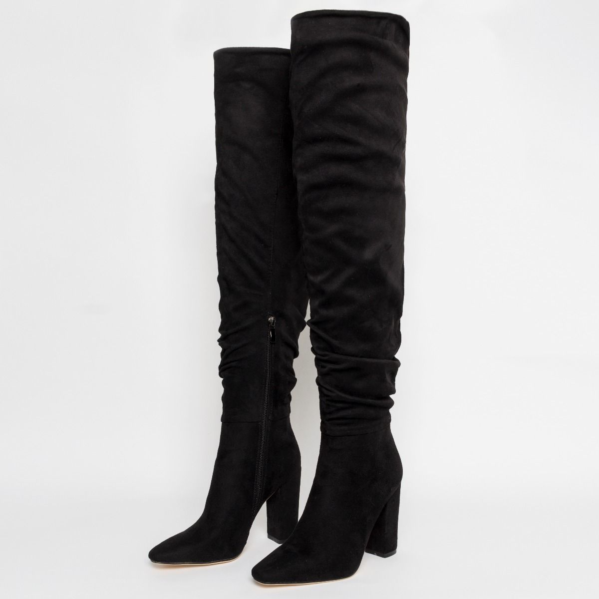 Bianca Black Suede Ruched Thigh High Boots