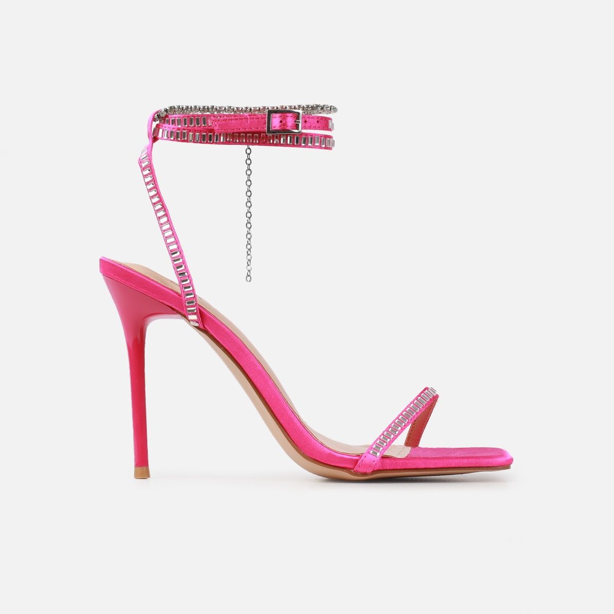 Mary Bedford Dola Pink Satin Strappy Diamante Stiletto Heels | SIMMI London