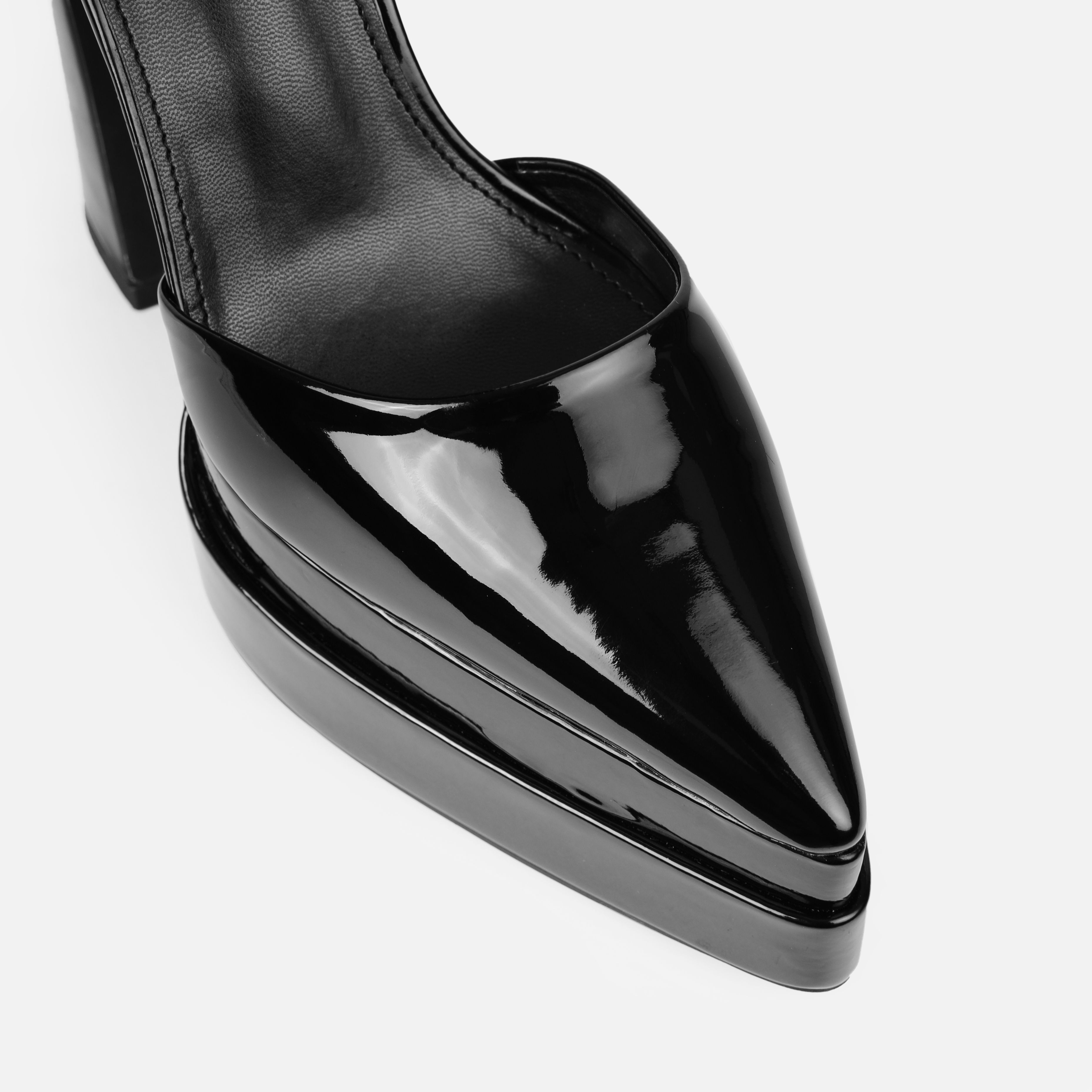 Brigitta Black Patent Pointed Double Platform Heels | SIMMI London