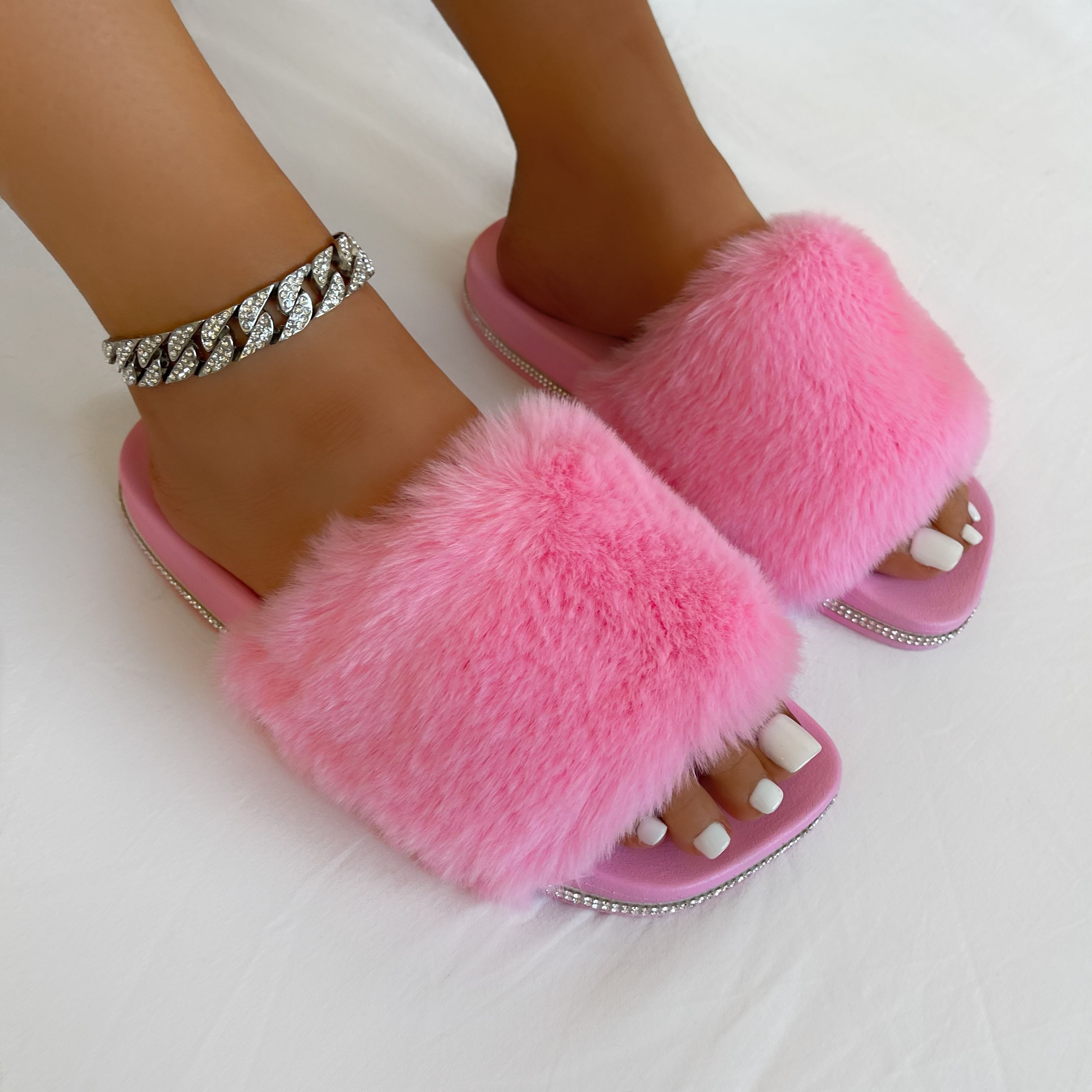 Candyfloss Candy Pink Fluffy Faux Fur Slippers
