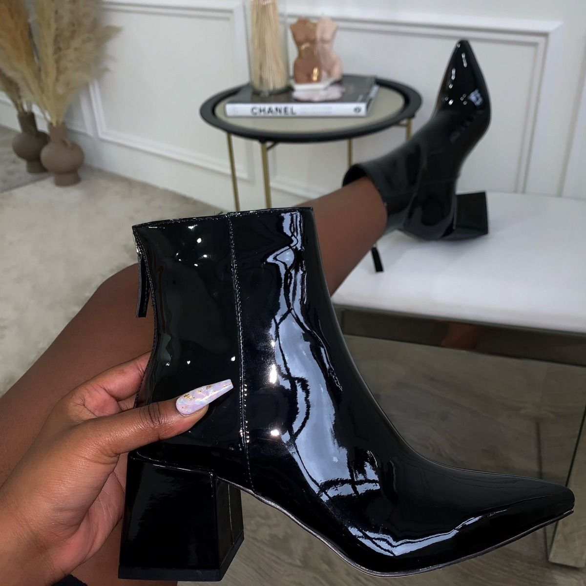 black patent ankle boots block heel