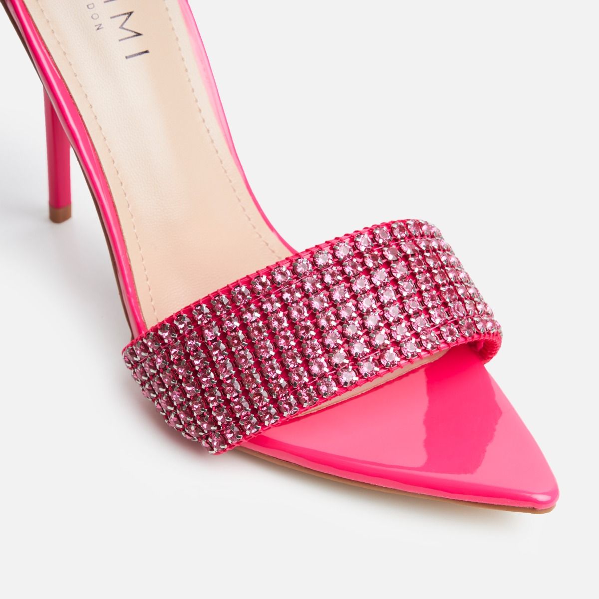 Velvette Pink Patent Gem Stiletto Mules | SIMMI London