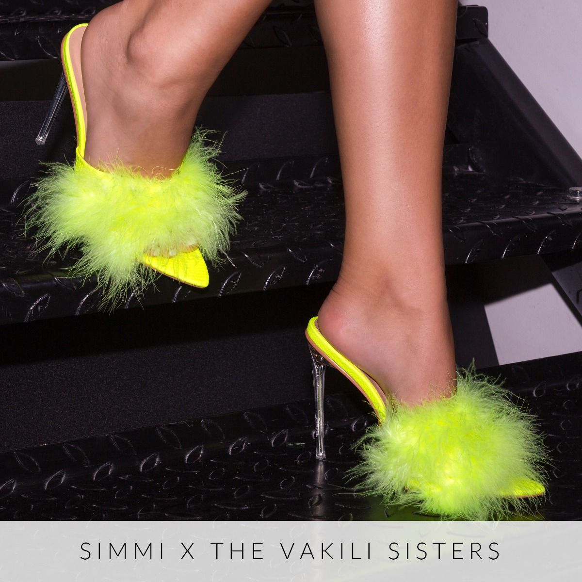 yellow faux fur heels