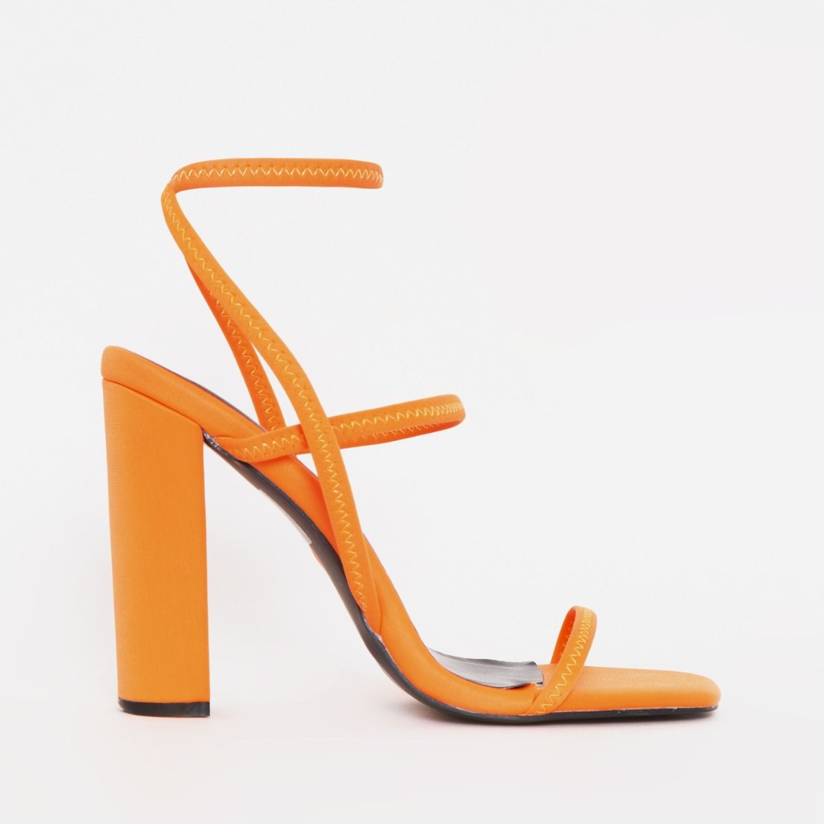 Fearne Orange Lycra Strappy Block Heels