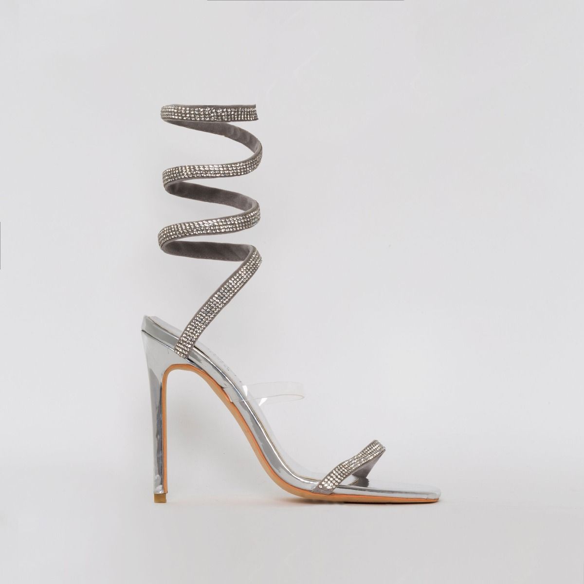 silver diamante heels