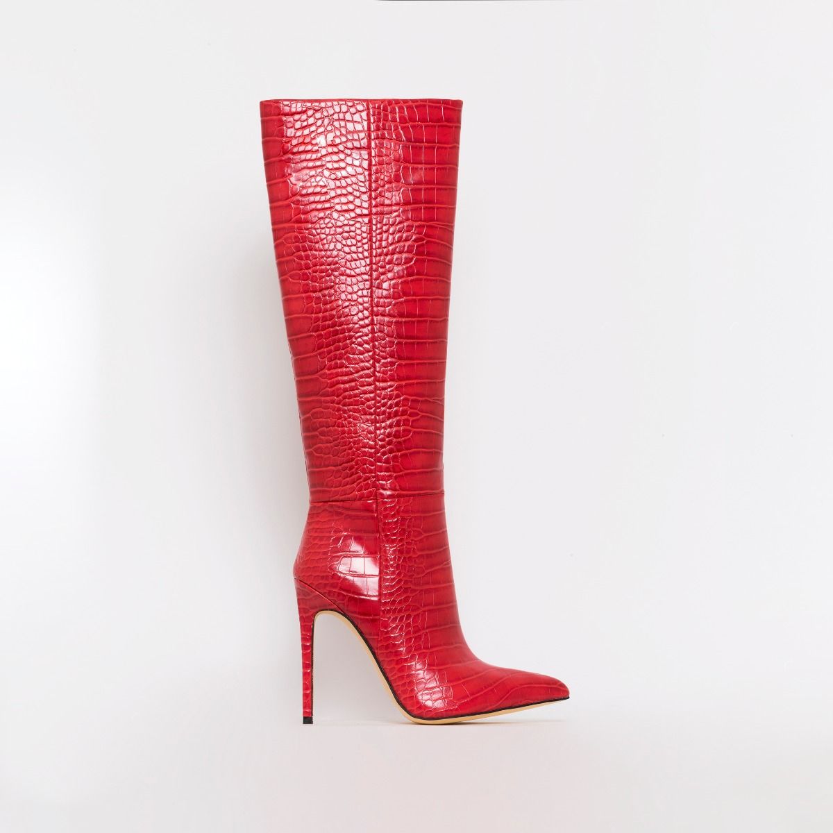 Delia Red Croc Print Stiletto Knee Boots