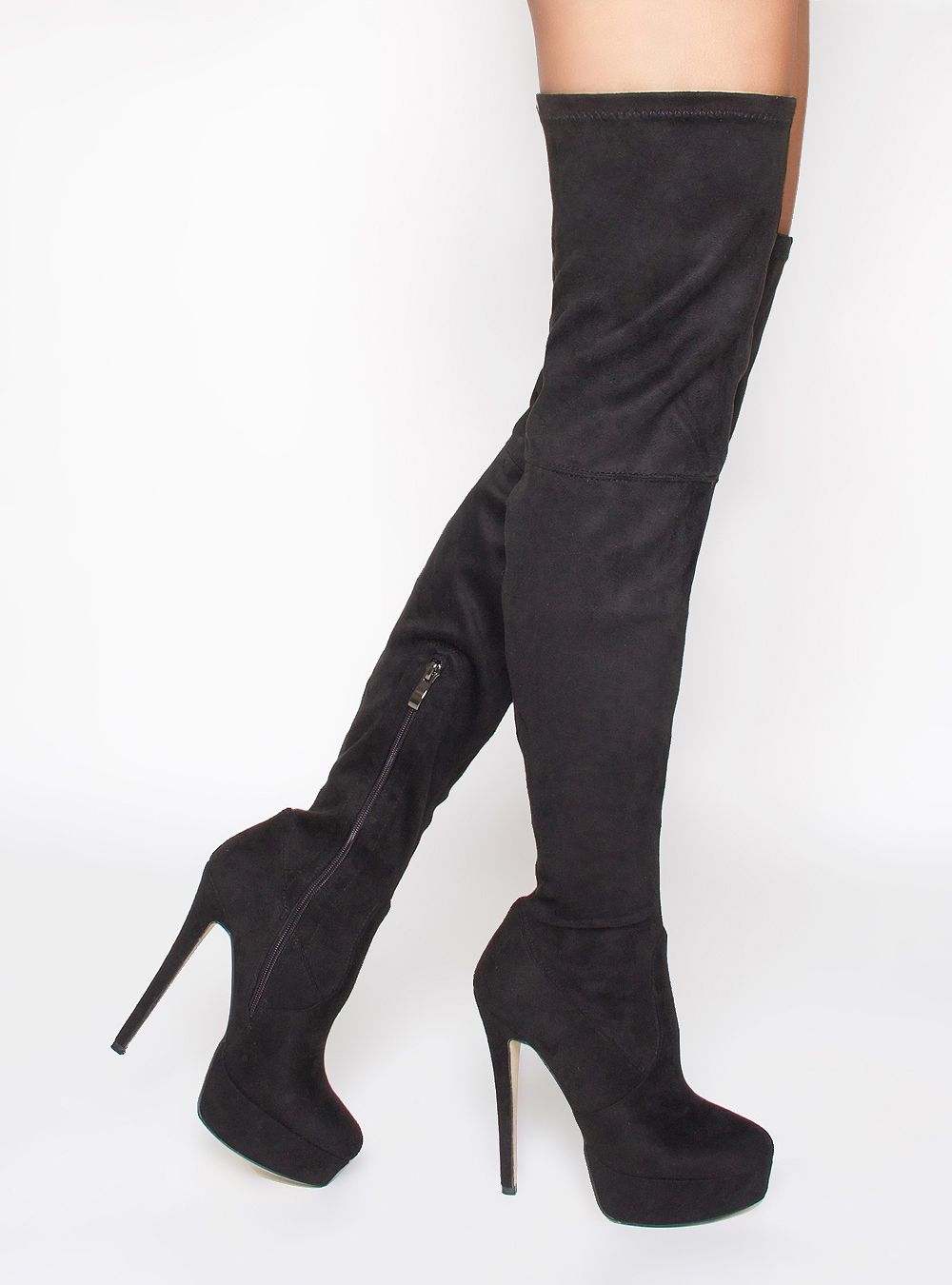 Shannon Black Suede Platform Thigh High Boots