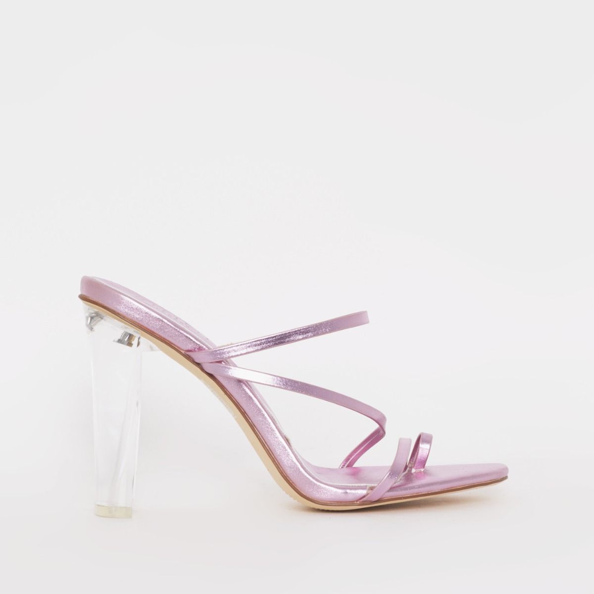 Janae Lilac Metallic Clear Toe Loop Strappy Mules