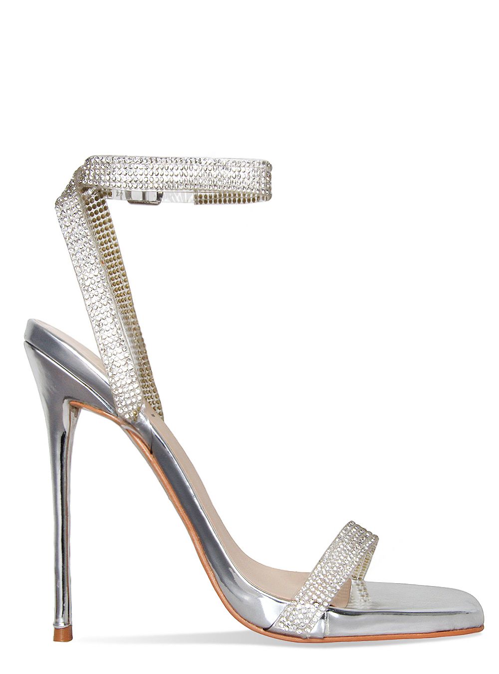silver diamante heels