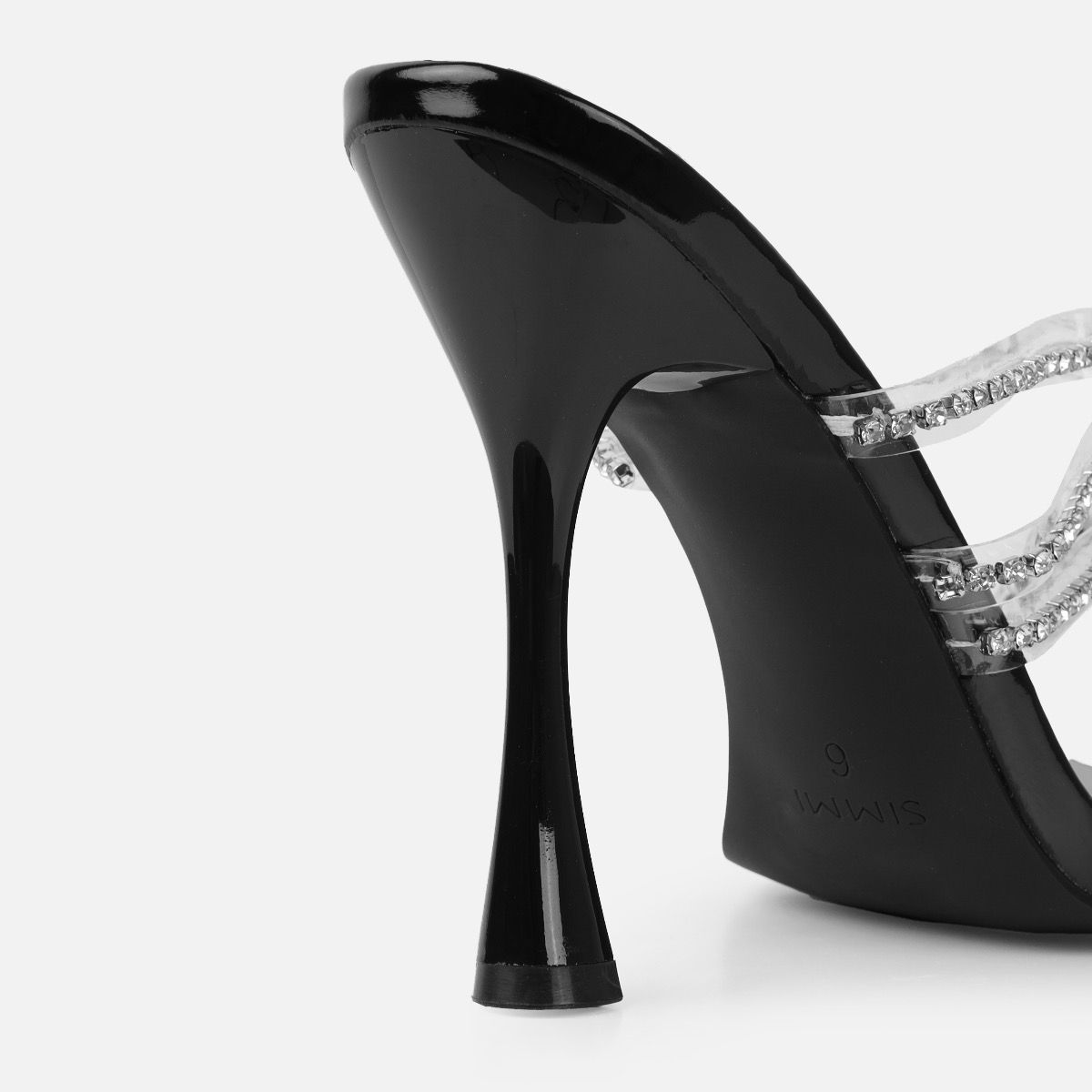 Jeyda black patent diamante heel mules | SIMMI London