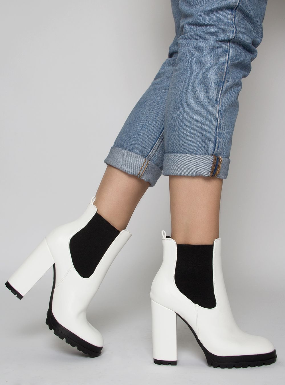 Julia White Platform Block Ankle Boots