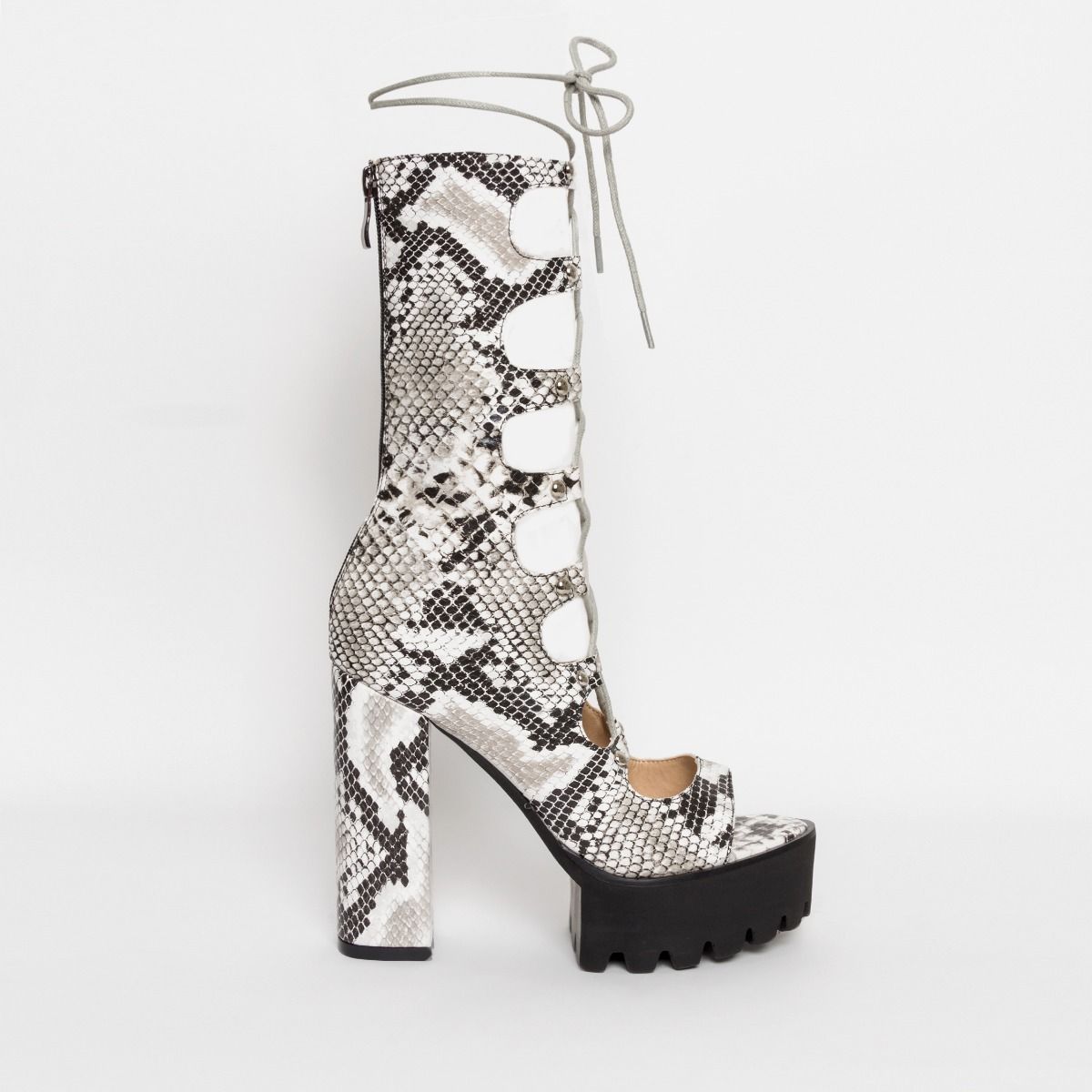 black and white snake heels