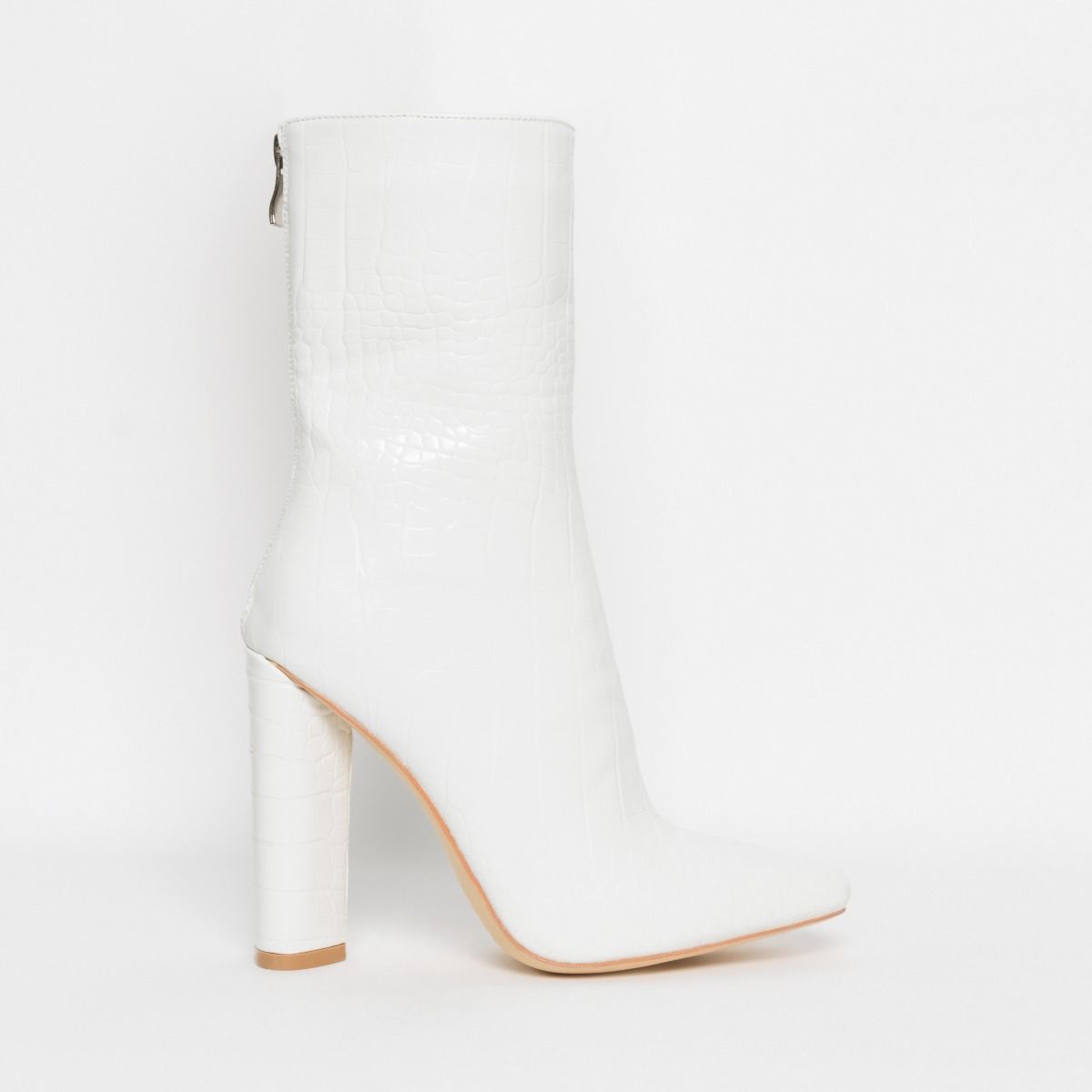 white croc block heel shoe boots
