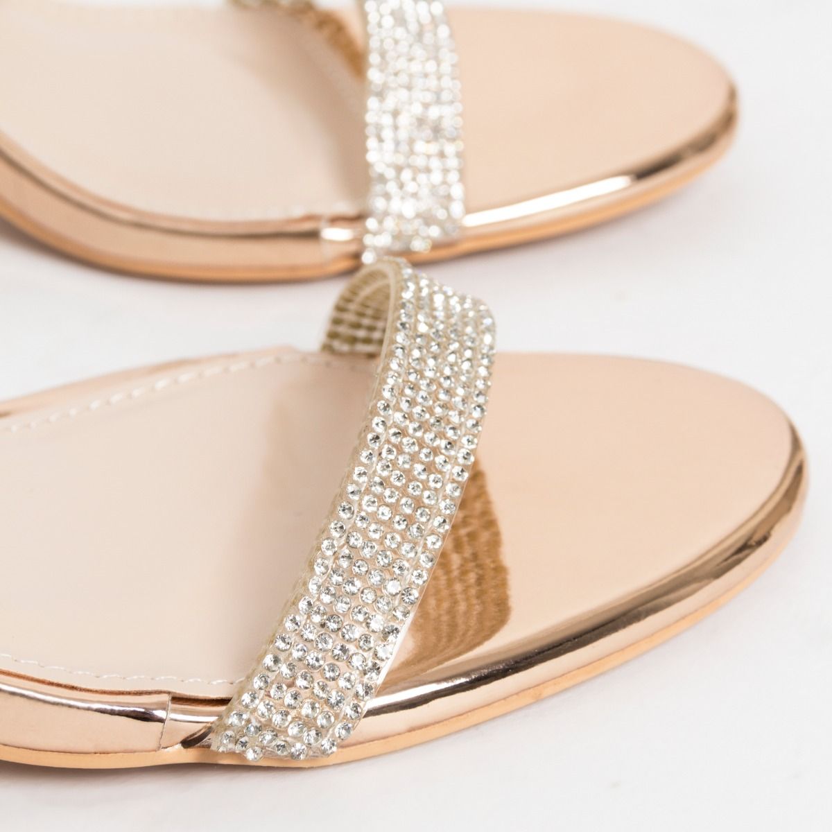 rose gold diamante block heels