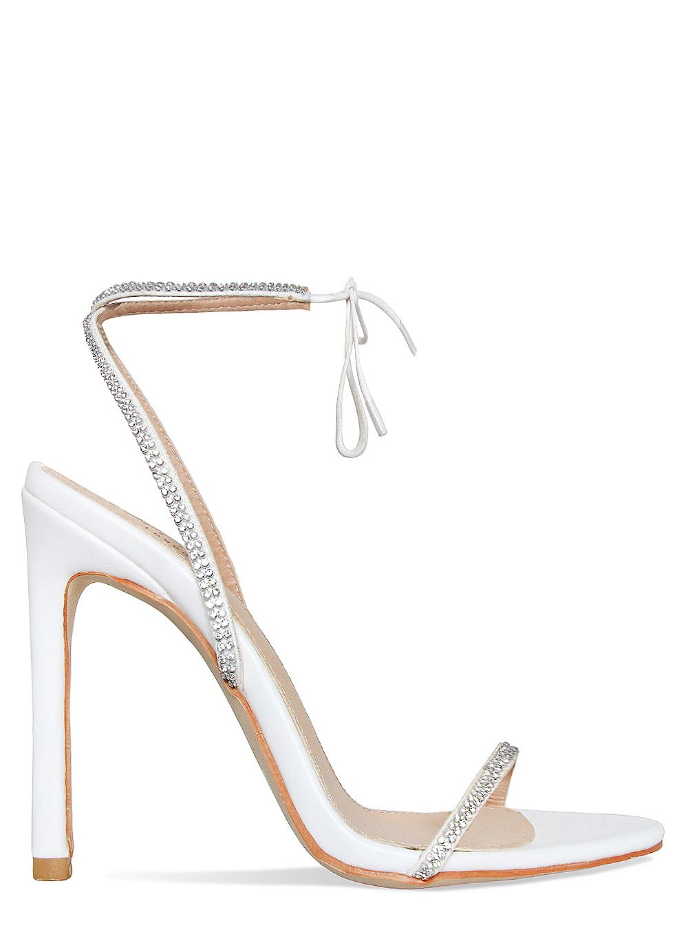 White Diamante Barely There Lace Up Heels