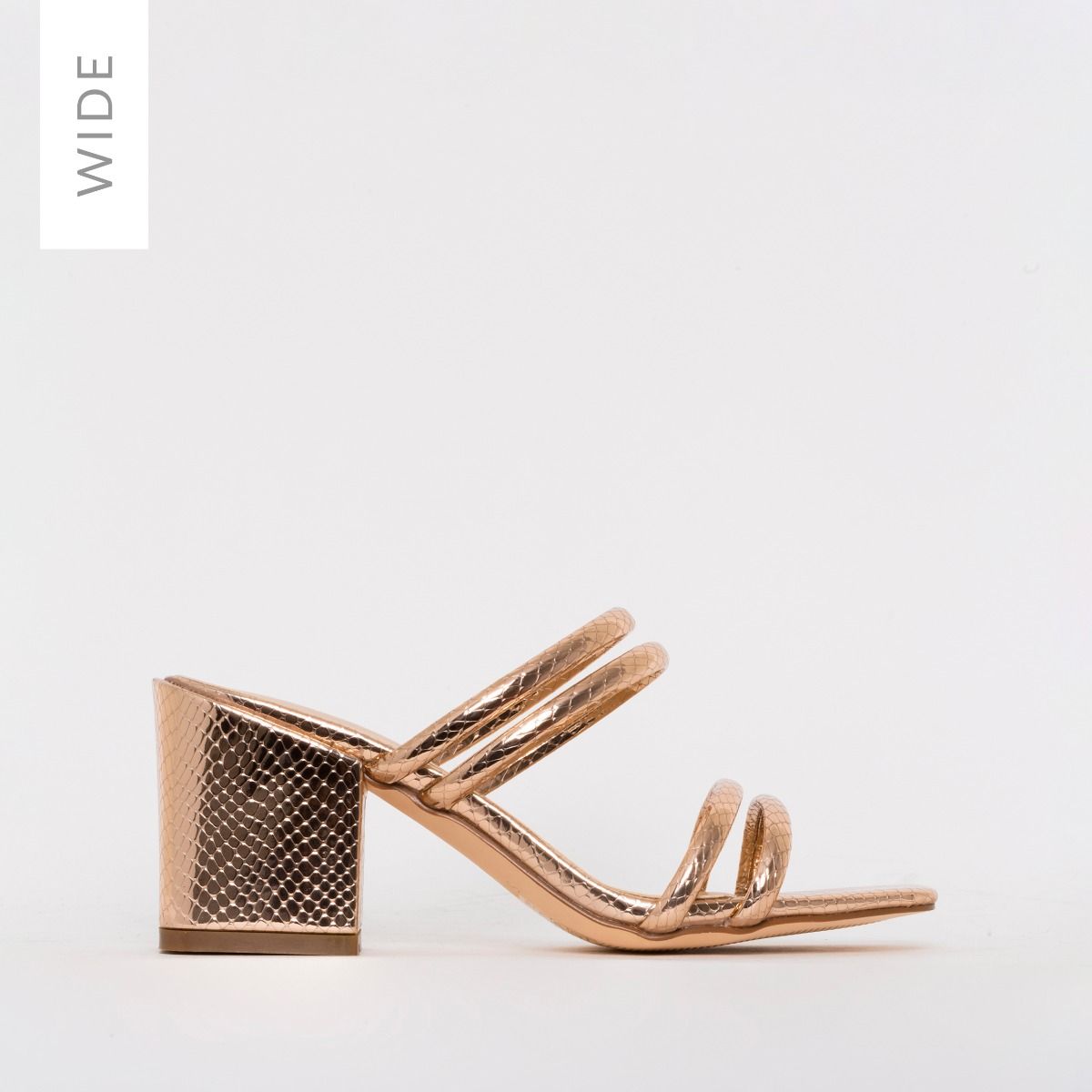 gold block heel mules