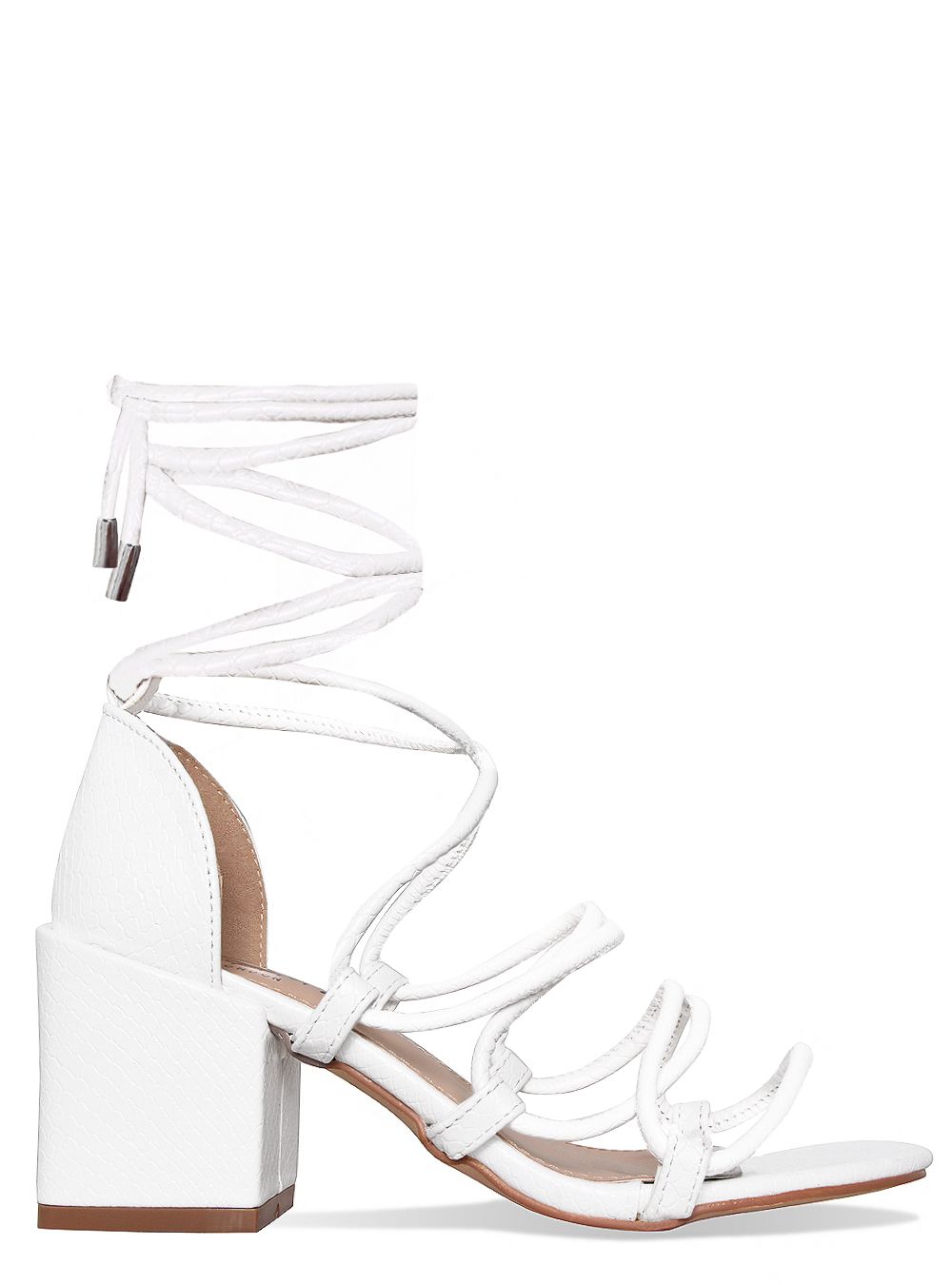 lace up white block heels