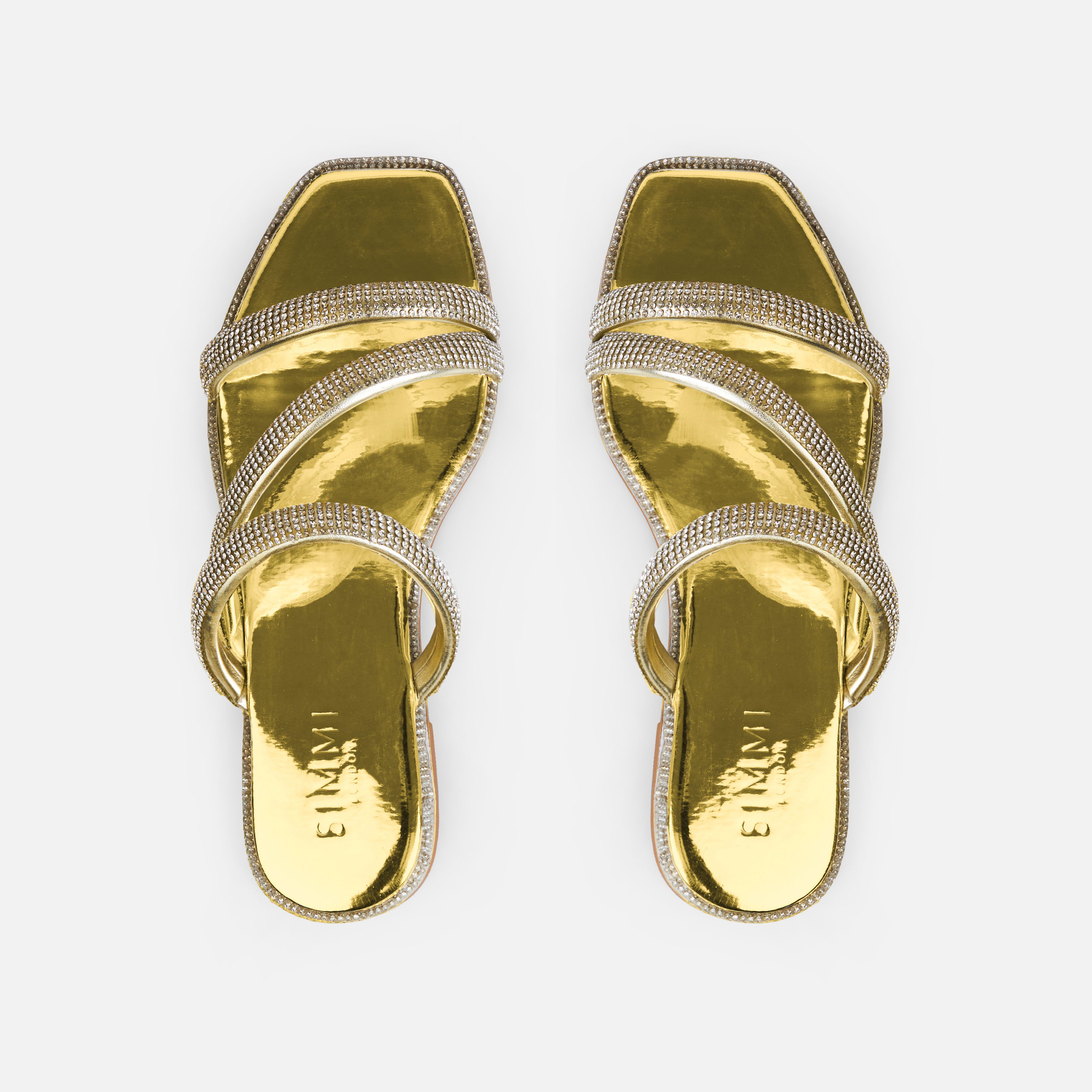 Lainey Gold Diamante Strappy Sandals | SIMMI London