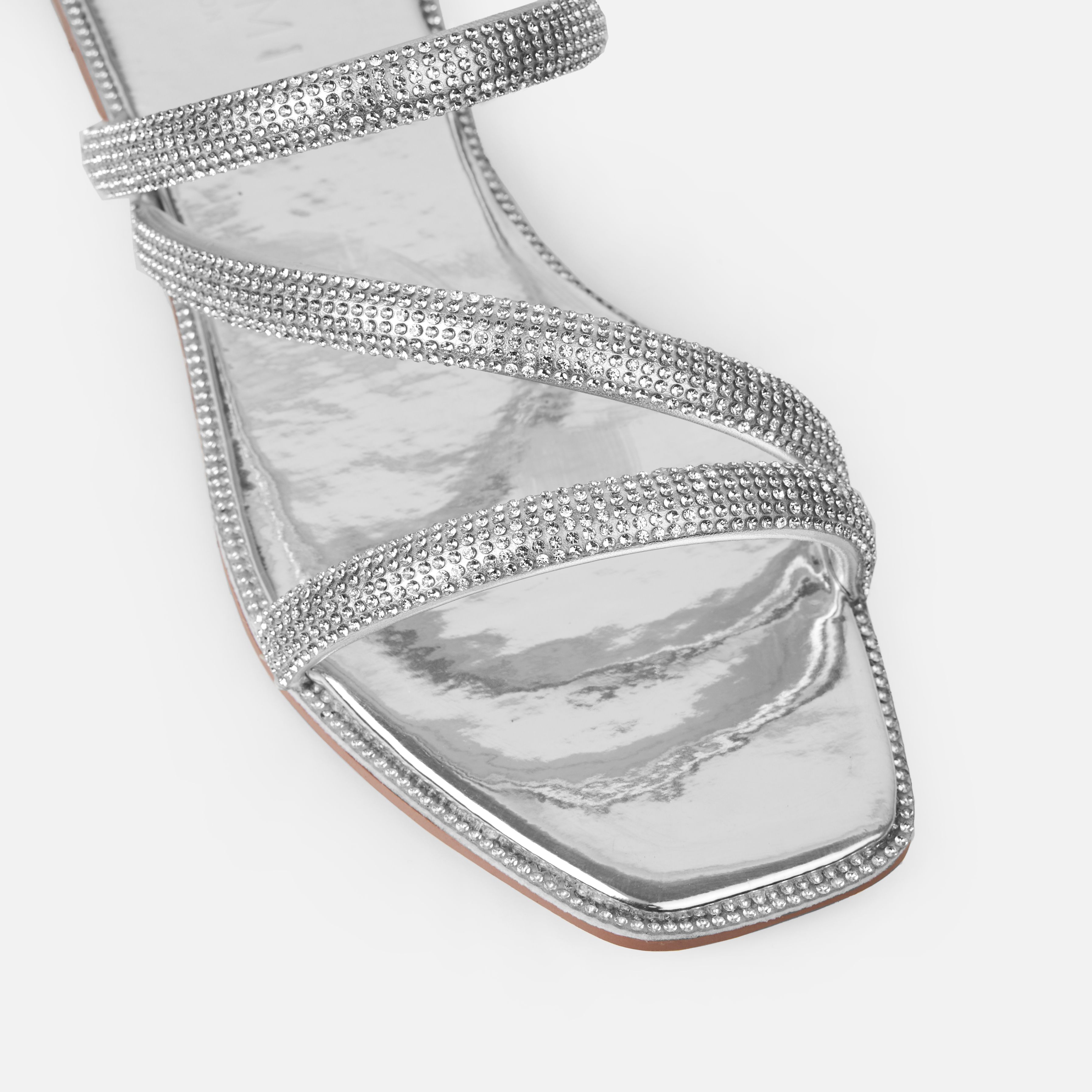 Lainey Silver Diamante Strappy Sandals | SIMMI London
